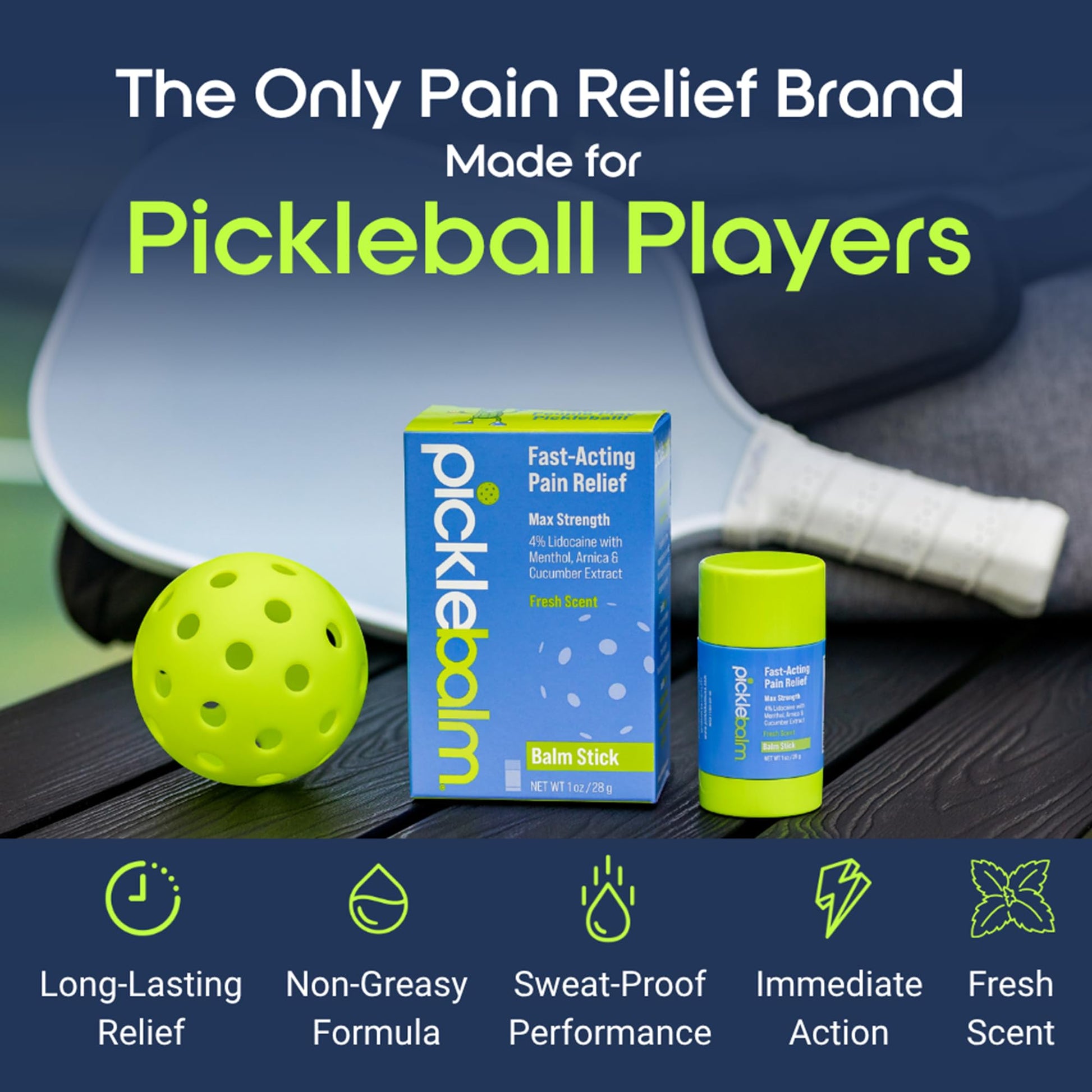 PickleBalm Pickleball In-Game Muscle Pain Relief Balm Stick with 4% Lidocaine, Arnica, Menthol, Cucumber Seed Extract for Shoulders, Knees, Wrists, and More, 1oz Stick PickleBalm buy supplements canada