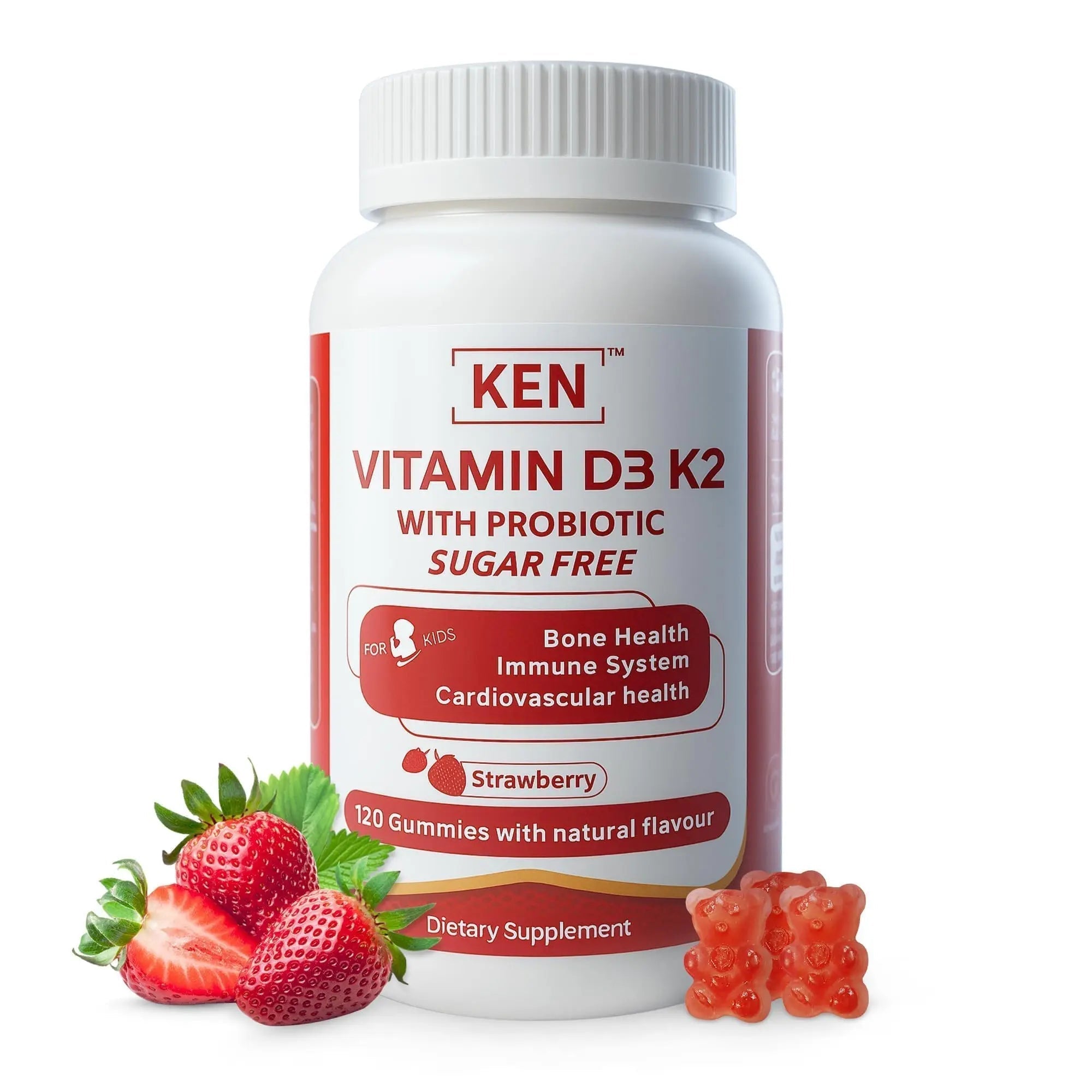KEN Vitamin D3 K2 with Probiotic for Kids, Sugar-Free Gummies for Calcium Absorption, Bone Support, 5 Billion CFU Probiotics for Gut Balance and Immune Function KEN buy supplements canada