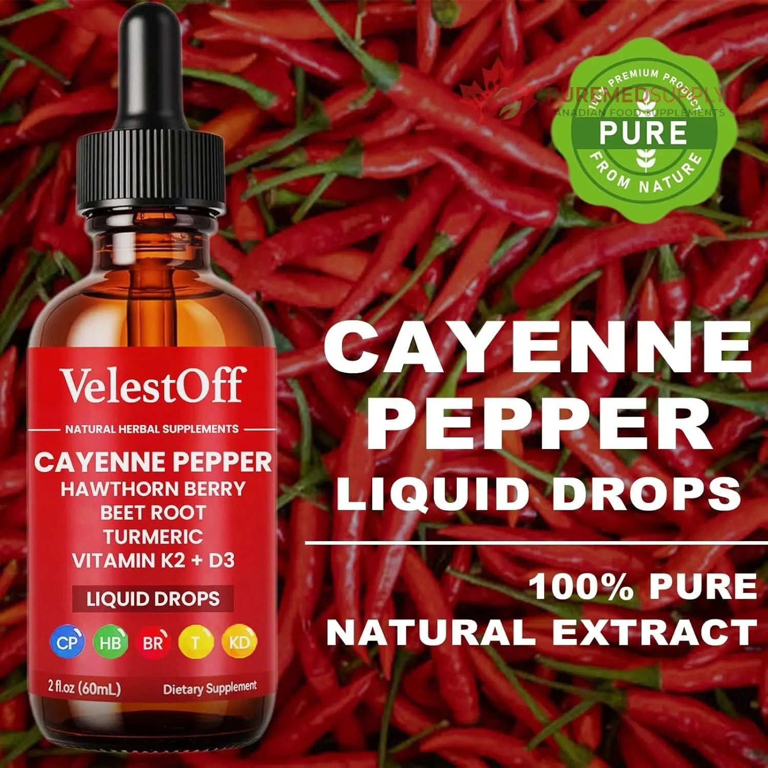 VelestOff Cayenne Pepper Drops - VelestOff Cayenne Circulation Blood Pressure Blend - Cayenne Pepper Hawthorn Beet Root Turmeric Vitamin K2 D3-2 OZ (2 PCS) Velestoff buy supplements canada