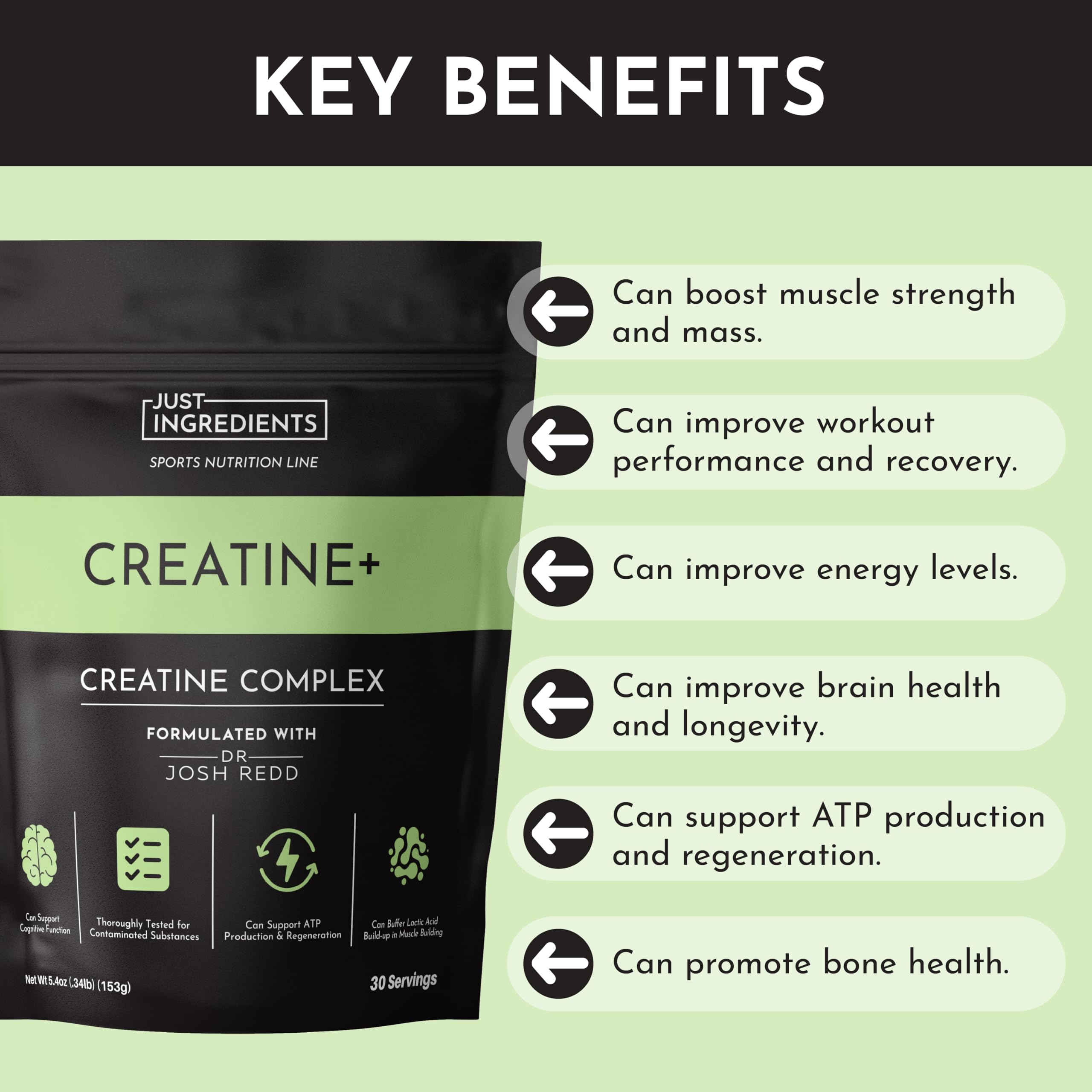 JUST INGREDIENTS Creatine Monohydrate Powder with Rejen Fulvic Mineral Complex - Supports Muscle Recovery, Energy, Strength, Cognitive Function - 30 Servings JUST INGREDIENTS buy supplements canada