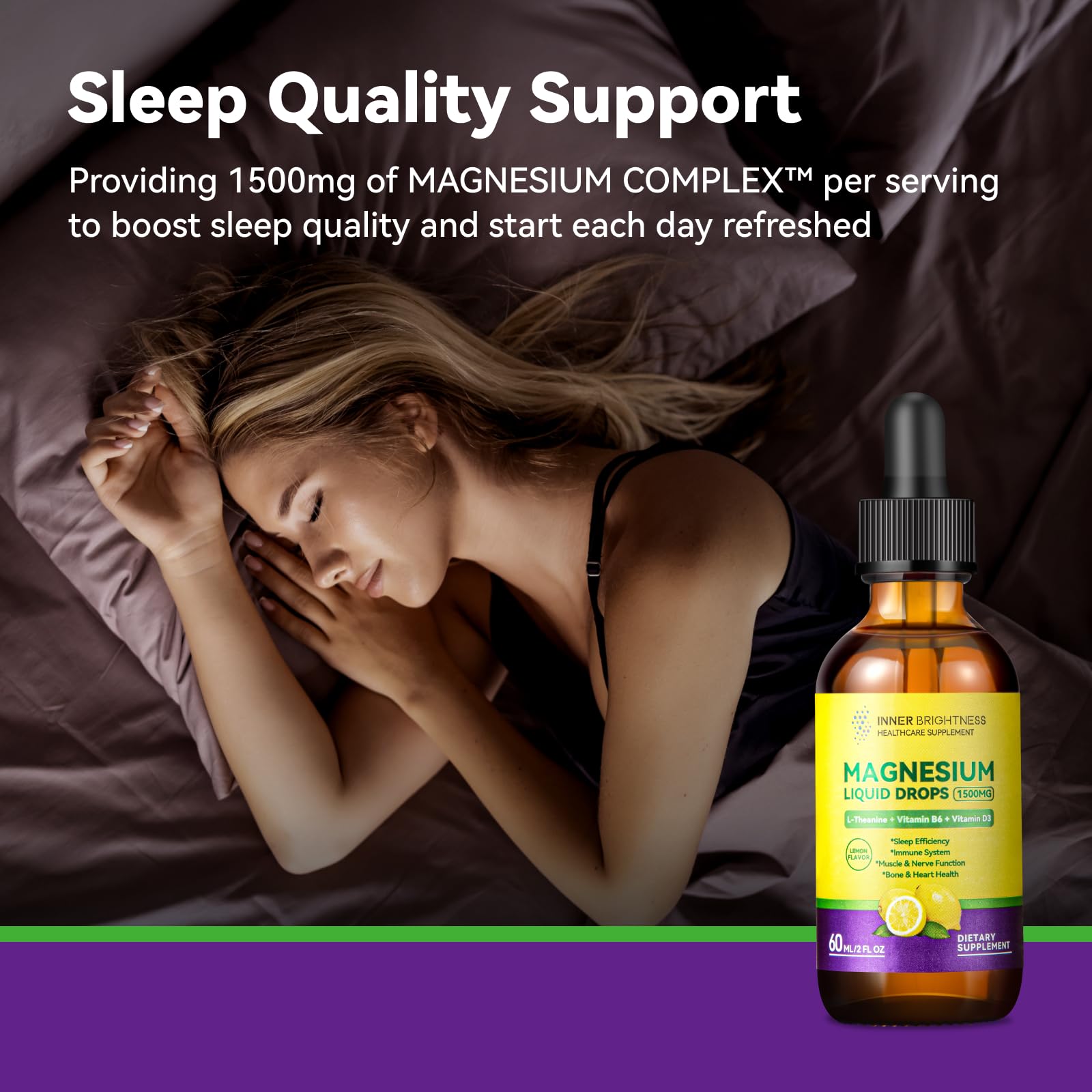 Magnesium Glycinate Liquid Drops 1500mg with Magnesium Citrate & Taurate, L-Theanine, Vitamin D3, B6 - Supports Calm, Sleep, Muscle Relaxation, Leg Cramps & Energy, Lemon Flavor, 60 mL Inner Brightness buy supplements canada