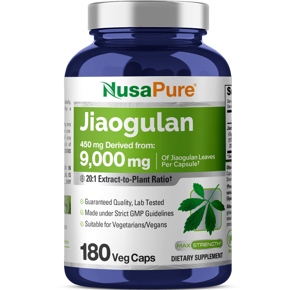 NusaPure Jiaogulan 20:1 Extract, 450 mg Equivalent to 9,000mg 180 Veggie Capsules (Vegetarian, Non-GMO, Vegan) Gynostemma Pentaphyllum NusaPure buy supplements canada