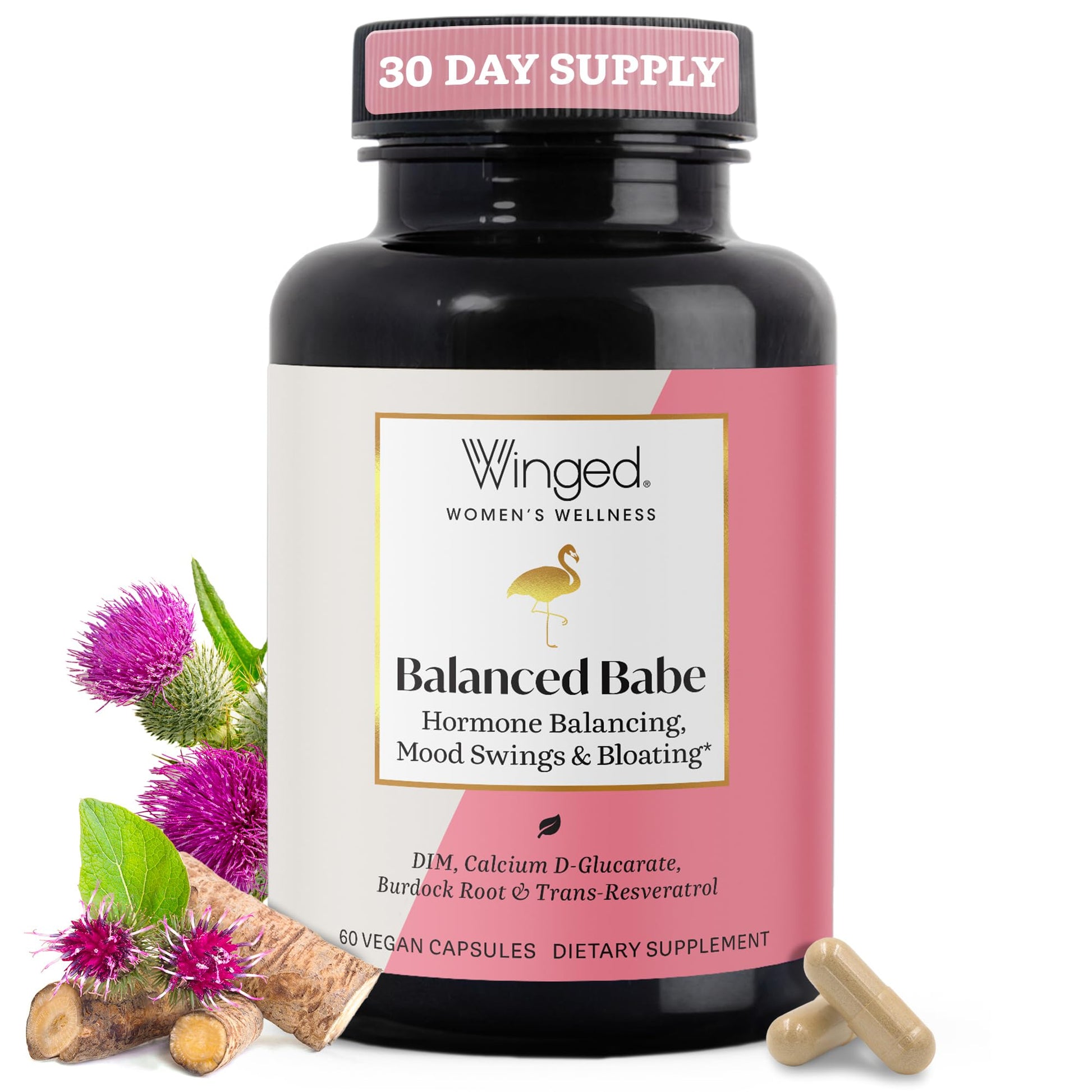 Winged Wellness Balance Babe, Hormone Balance & Estrogen Detox Supplement for Women - 100mg DIM & Calcium D-Glucarate & Milk Thistle for PMS Bloating, Cramps, Mood & Hormonal Acne Support, 60 Capsules Winged Wellness buy supplements canada