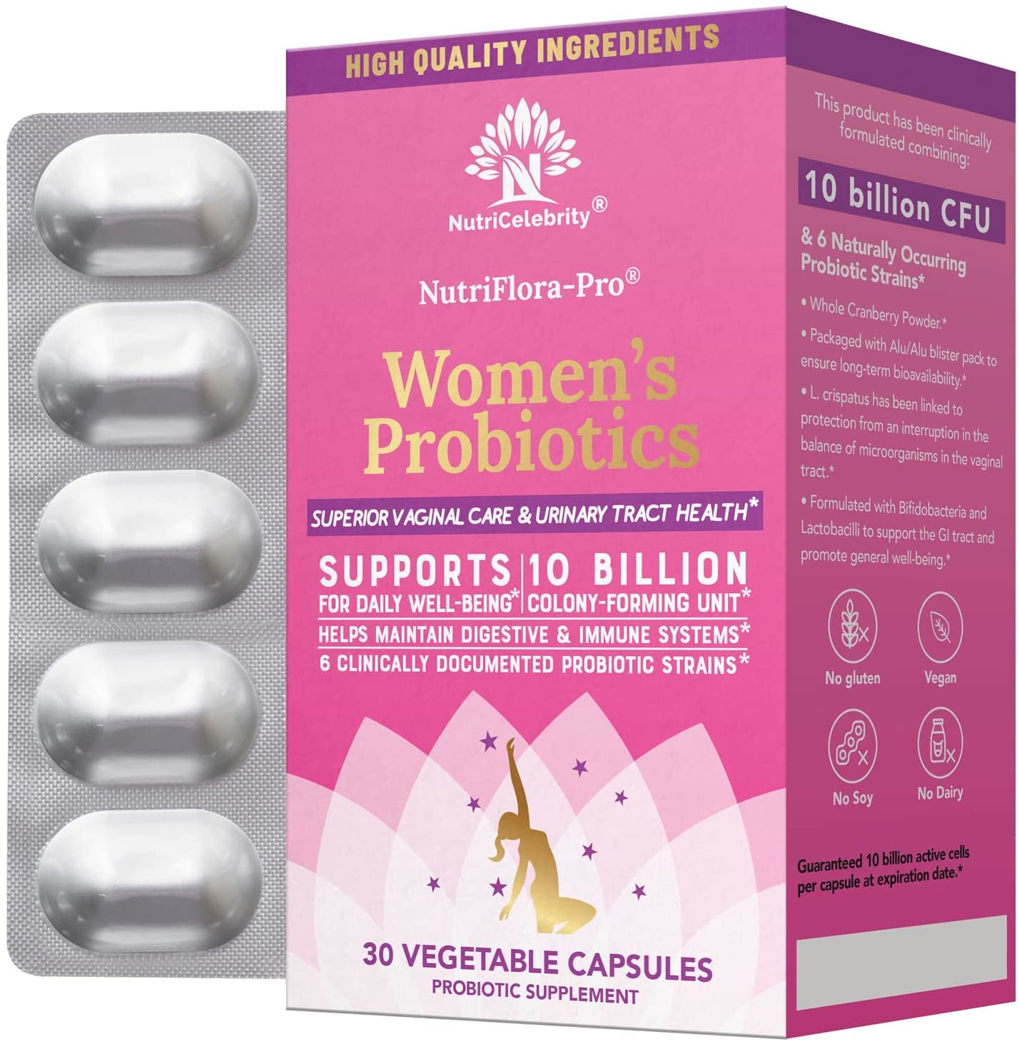 NutriCelebrity NutriFlora-Pro Probiotics for Women, Vaginal, Urinary Health, Immune System Digestive Nutricelebrity buy supplements canada