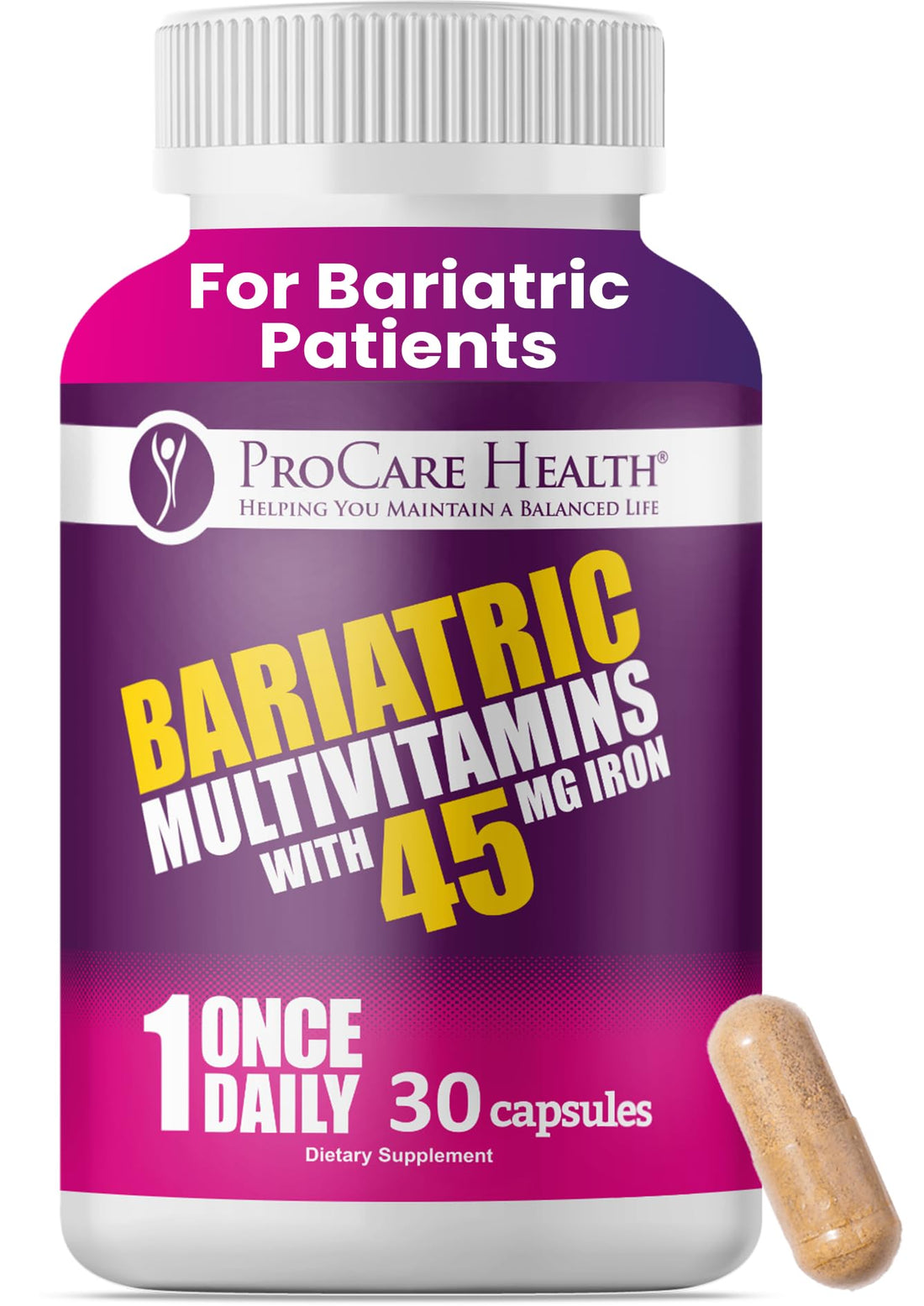 ProCare Health Bariatric Multivitamin with 45mg Iron (30 Easy to Swallow Capsules) - Once Daily Post-Op Support for Gastric Bypass ProCare Health buy supplements canada