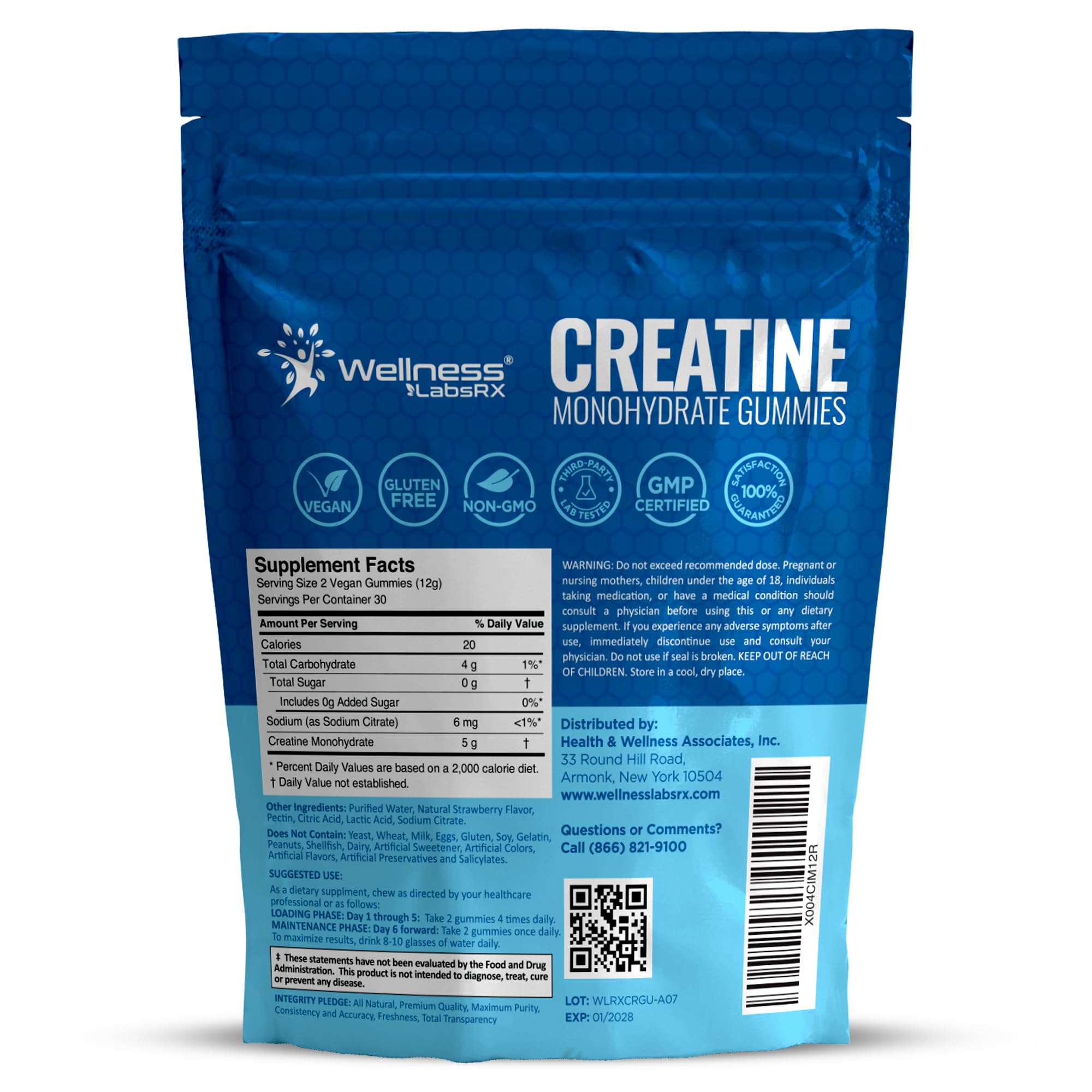 Creatine Gummies 5000mg, 30 Servings Creatine Monohydrate Gummies - Third-Party Tested Creatine for Women, Strawberry Flavor Creatine for Men, Muscle Growth, WELLNESS LABSRX buy supplements canada