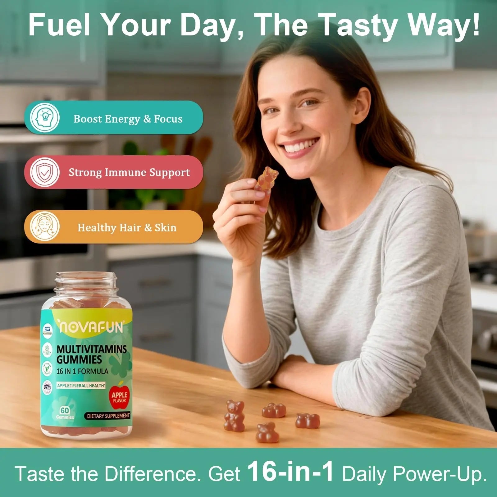 Novafun Multivitamin Gummies,16-in-1 Multi Vitamin Supplements for Women, Men & Kids, Essential Vitamins & Minerals Novafun buy supplements canada