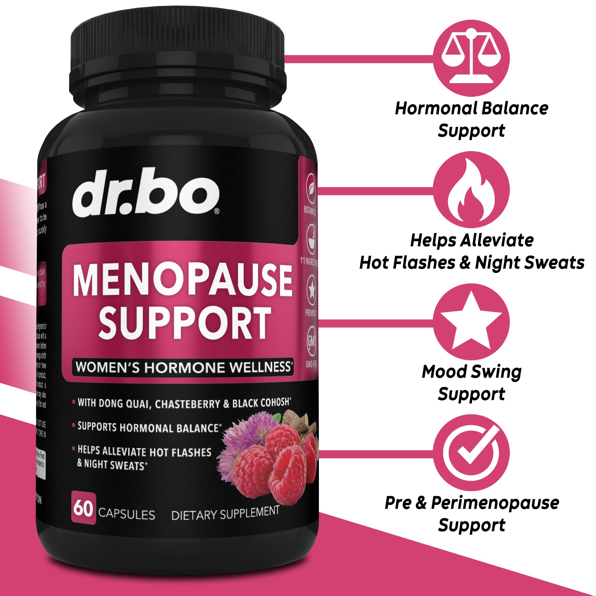 Menopause Supplements for Women Support Pills - Natural Menopause Relief for Hot Flashes, Night Sweats & Mood Swings with Dong Quai, Chasteberry & Black Cohosh - Hormone Balance for Women Supplement DR. BO buy supplements canada