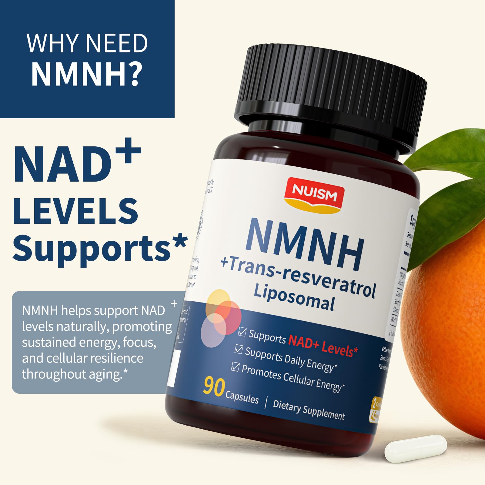 NUISM NMNH NAD+ Supplement, Liposomal 600mg NMN NAD+ and Resveratrol Complex for Cellular Energy, Healthy Aging & Metabolic Support, 90 Capsules NUISM buy supplements canada