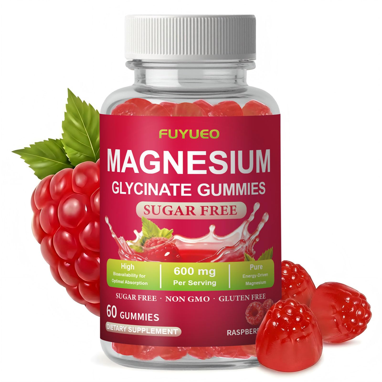 FUYUEO Magnesium Glycinate Gummies for Sleep & Relaxation, Sugar Free High Absorption Magnesium Supplement for Men & Women, Gentle on Stomach, Chewable, Raspberry, 60 Count (Pack of 1) FUYUEO buy supplements canada
