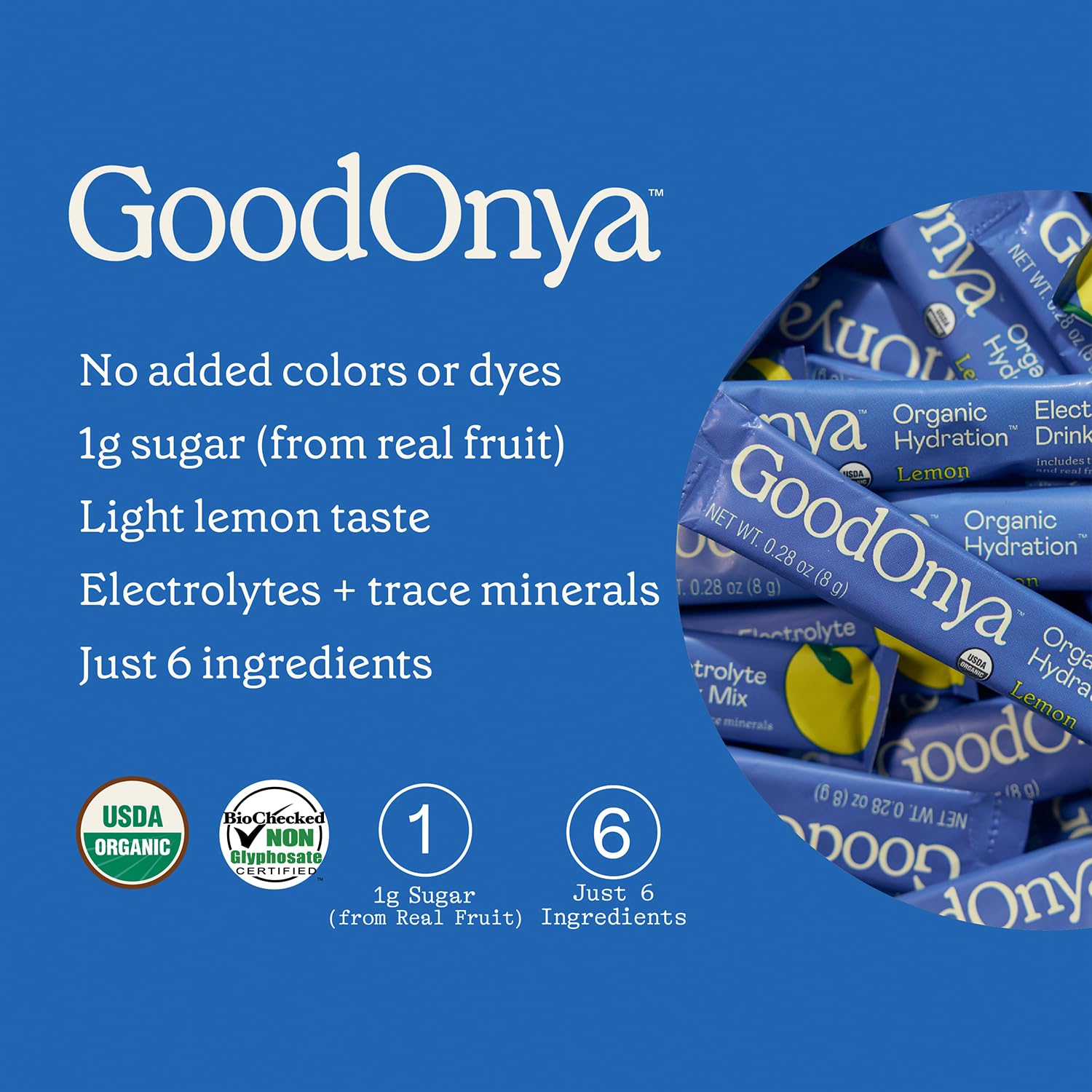 GOODONYA Organic Hydration Electrolyte Drink Mix, Certified Organic Hydration Powder, Non-GMO, Biochecked Glyphosate Free, Low Sugar, Lemonade Flavor, No Artificial Flavors,12 Stick Packs GOODONYA buy supplements canada