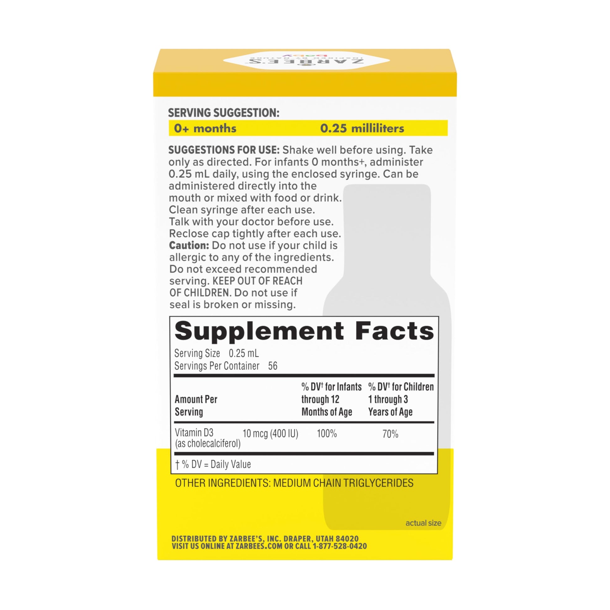 Zarbee's Vitamin D Drops for Infants, 400IU (10mcg) Baby & Toddler Liquid Supplement, Newborn & Up, Dropper Syringe Included, 0.47 Fl Oz Zarbee's buy supplements canada