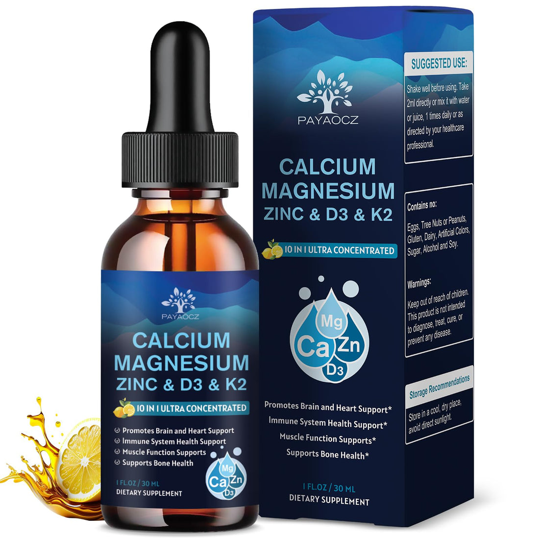 (2 Pack) 10 in 1 Magnesium Calcium Zinc Supplement with Vitamin C D3 K2, Glycinate Mag Vegan Liquid Drops Plus L-Theanine Boron Sea Moss Extract, Immune Support PAYAOCZ buy supplements canada