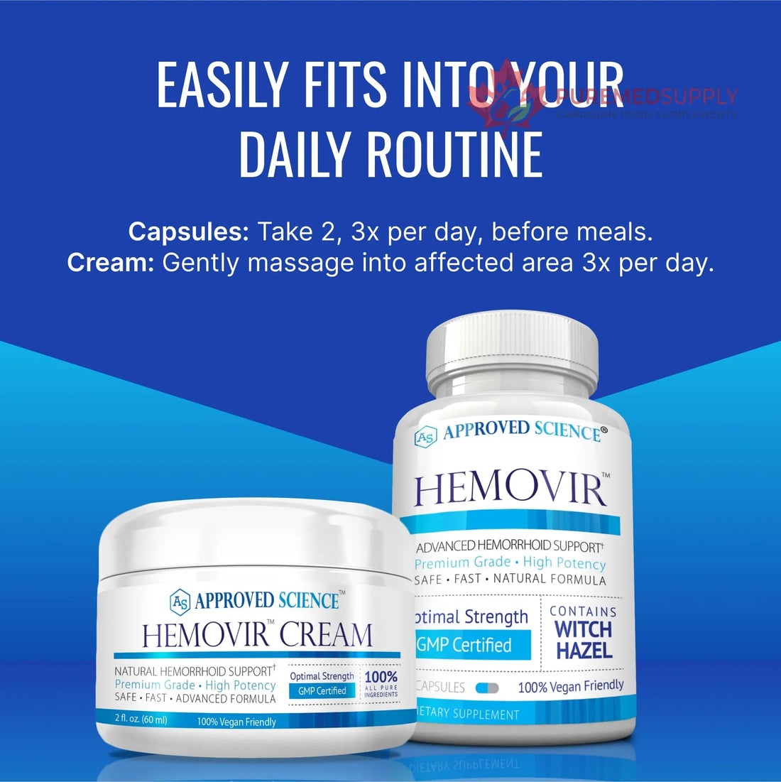 Approved Science Hemovir - Hemorrhoid Capsules and Cream - Dual-Action Stops Itching and Optimizes Blood Flow - Internal and External Care - 45 Capsules + 2 Fl Oz - Vegan - Non GMO - Made in The USA Approved Science buy supplements canada