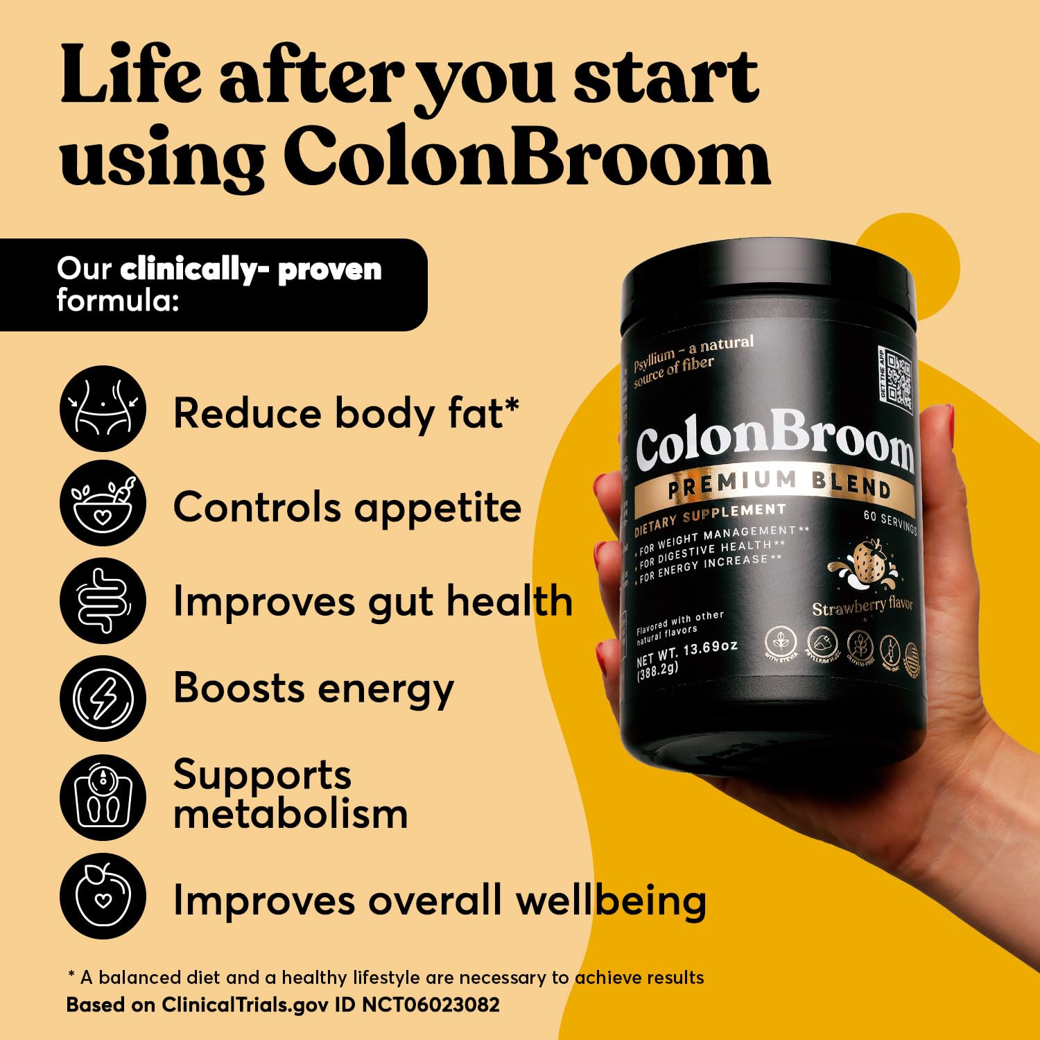 ColonBroom Premium Psyllium Husk Powder (Strawberry, 60 Servings) + Shaker Bottle for Colon Broom Fiber Powder Drink Bundle - Colon Cleanse for Bloating Relief & Gut Health - Fiber Powder Supplement ColonBroom buy supplements canada
