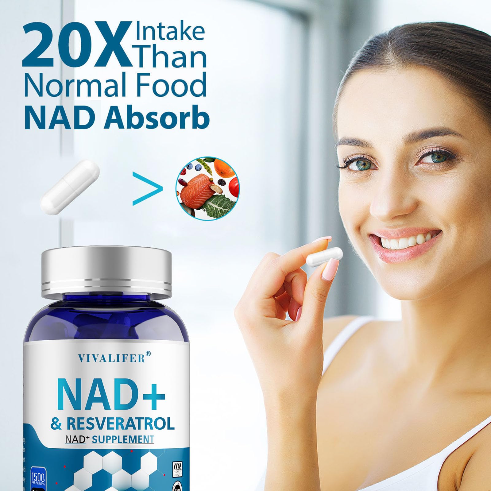 DQQI NMN Supplement Alternative 1500 mg - 120 Capsules (40 Day Supply) High Purity NAD+ & Resveratrol for Anti-Aging, Antioxidant Support, Energy & Focus Boost DQQI buy supplements canada