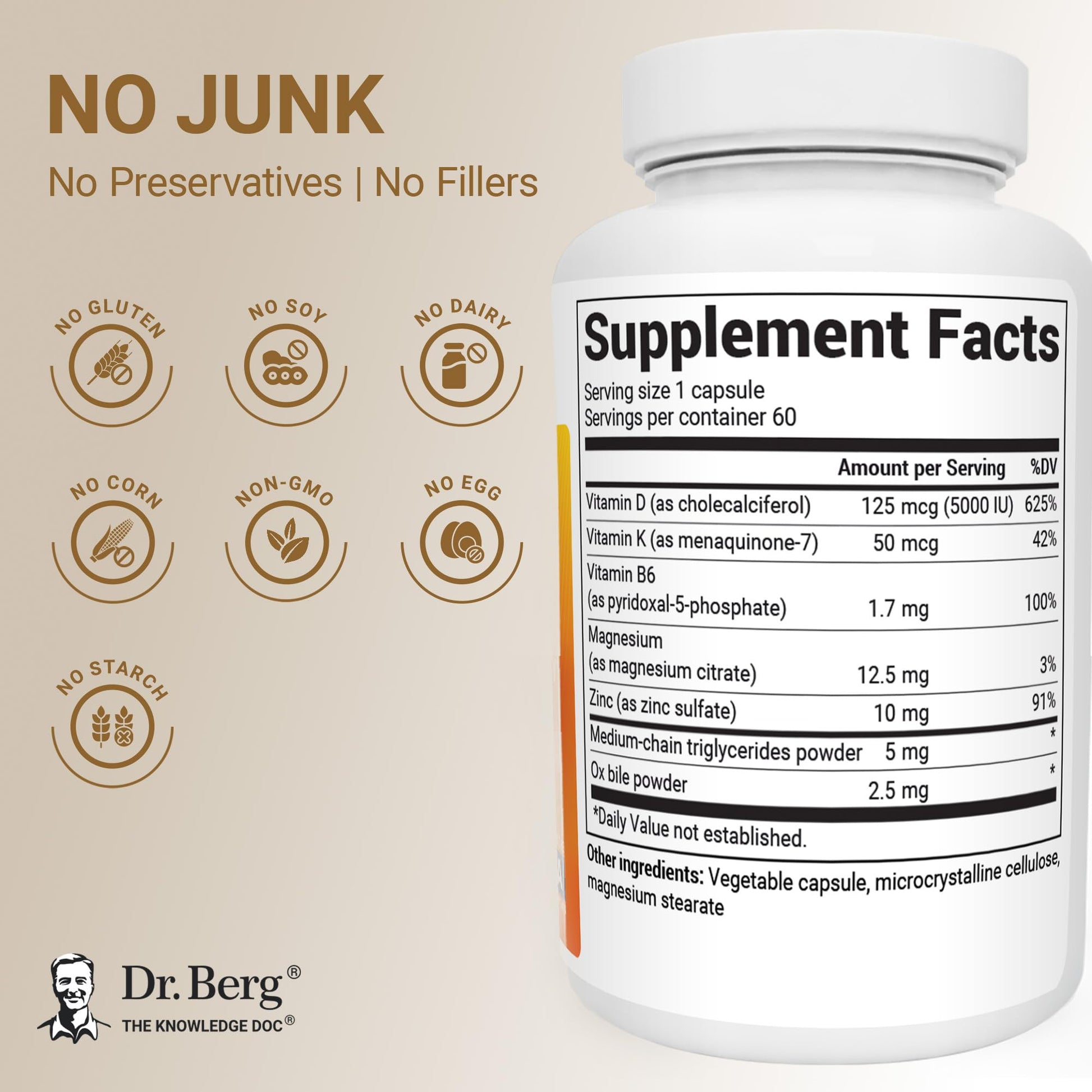 Dr. Berg Vitamin D3 & K2 5,000 IU + MK-7 – 60 Capsules – Immune, Bone & Heart Support* Supplement w/Magnesium, Zinc, B6 – 4X Lab-Tested – No Fillers – Non-GMO, cGMP, Formulated in USA Dr. Berg Nutritionals buy supplements canada
