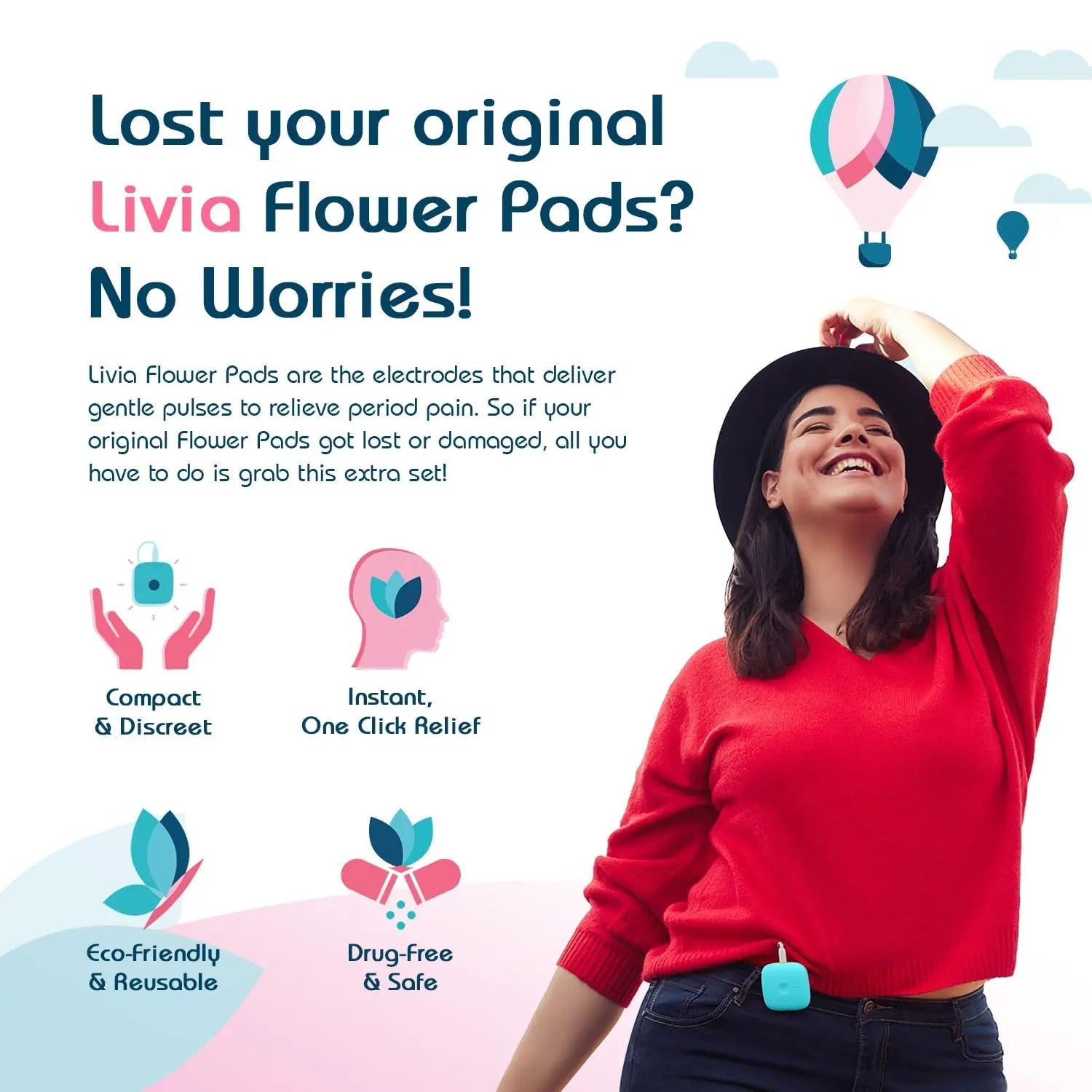 Livia Flower Pads | Electrodes Menstrual Pain Relief Device | Compact, Lightweight, Discreet | Skin-Friendly & Easy to Apply | 1 Set of Electrodes Livia buy supplements canada