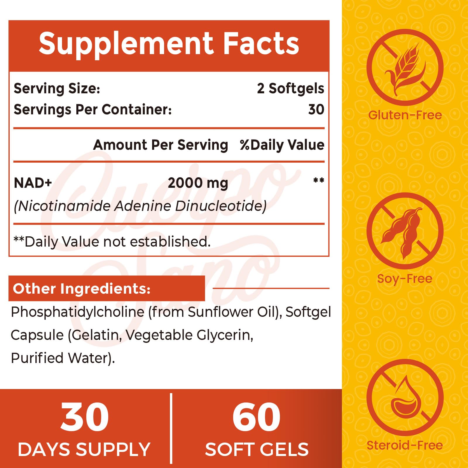 Cuerpo Sano 2000 MG NAD Supplement, Liposomal NAD+ with High Absorption, More Efficient Than Nicotinamide Riboside, Pure & Plus Boosting Supplement, Aging Defense, Metabolism & Cellular, 60 softgels Cuerpo Sano buy supplements canada