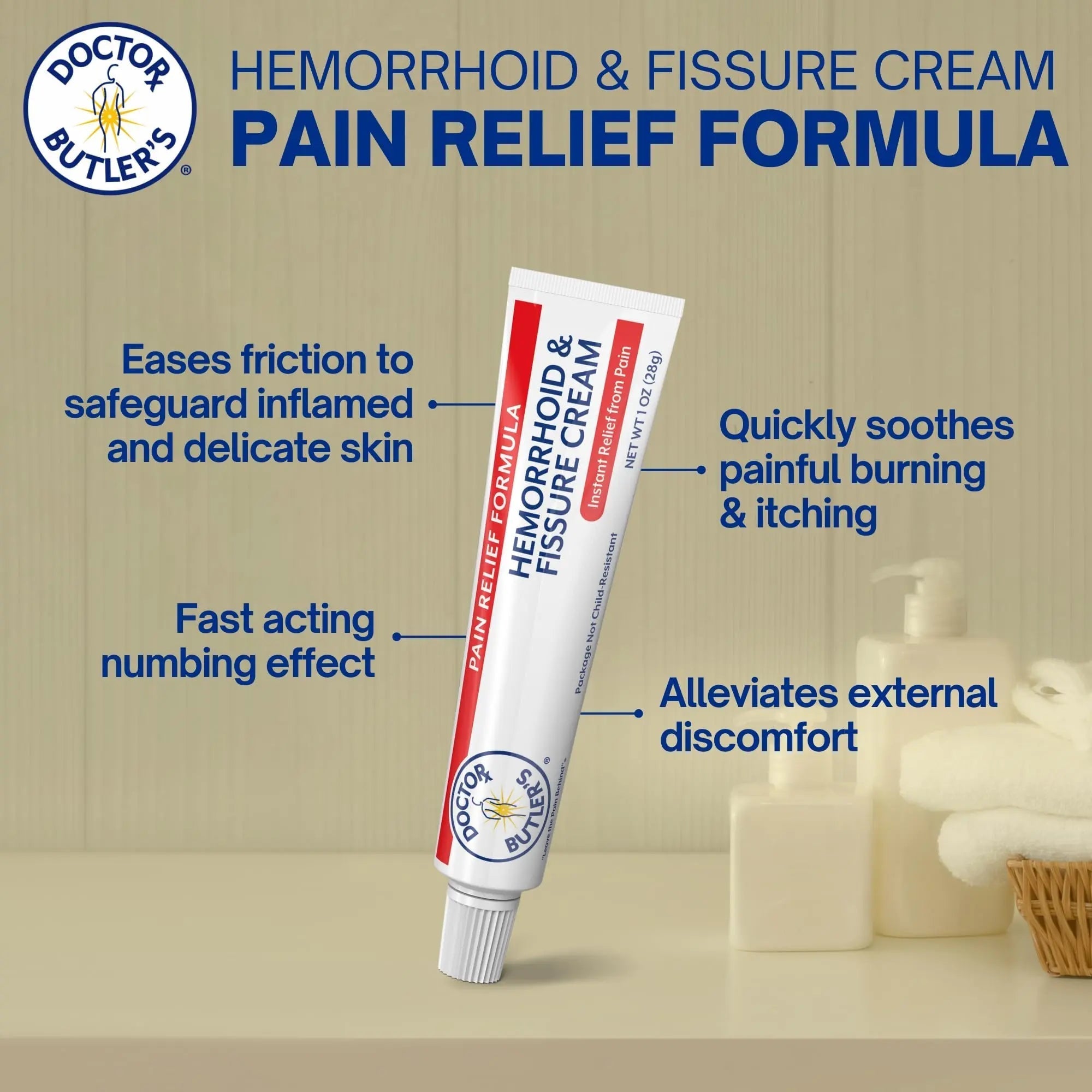 Doctor Butler's Hemorrhoid & Fissure Cream – Instant Pain Relief Hemorrhoid Treatment with Lidocaine, Fast Acting Hemorrhoid Cream for Relief from External Itching and Burning (1 oz.) Doctor Butler's buy supplements canada