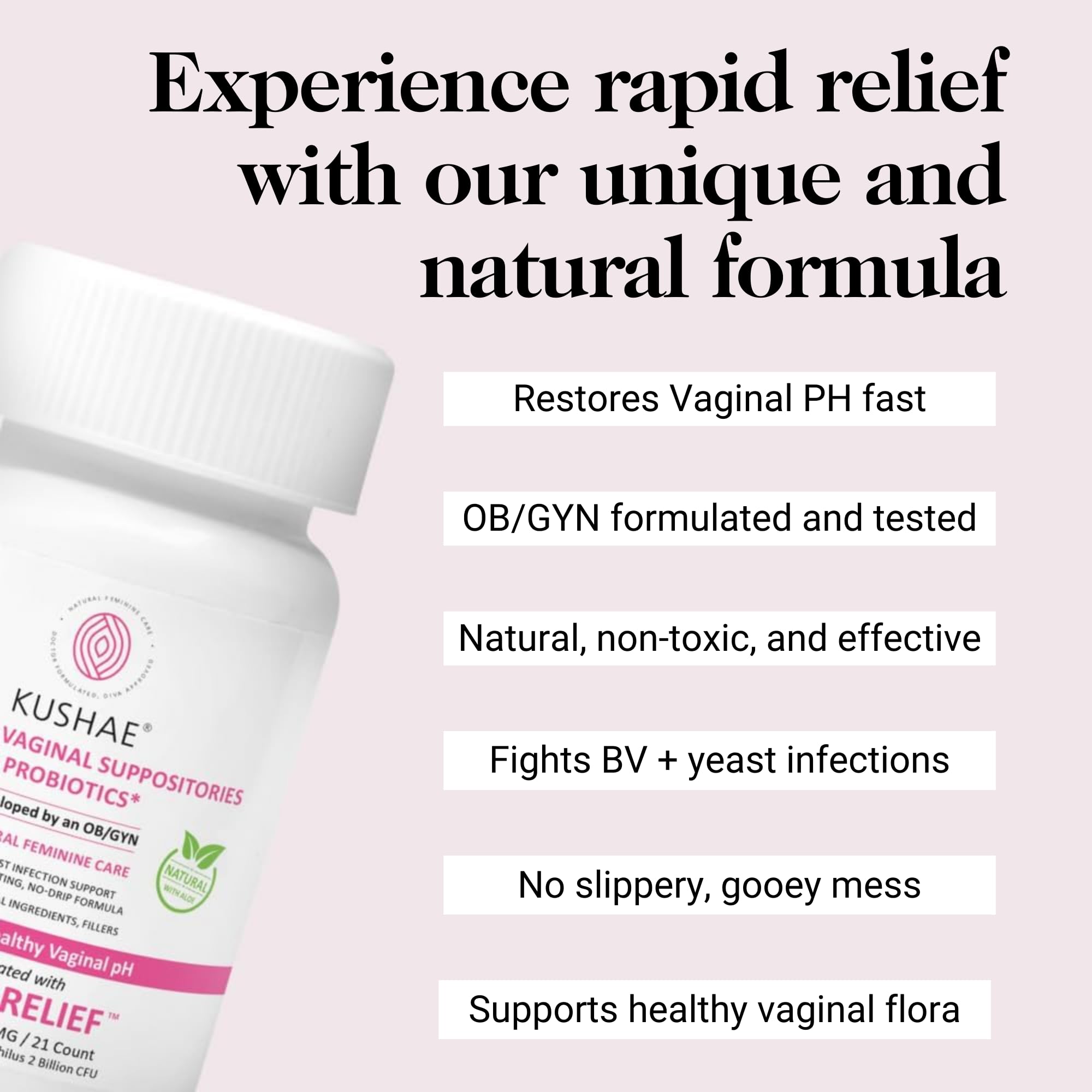 Kushae Boric Acid Suppositories + Rapid Relief, All Natural Female Suppositories with Probiotics & Aloe Vera, Relieves Discomfort & Balances pH Level Bottle Only 21 Capsules Kushae buy supplements canada