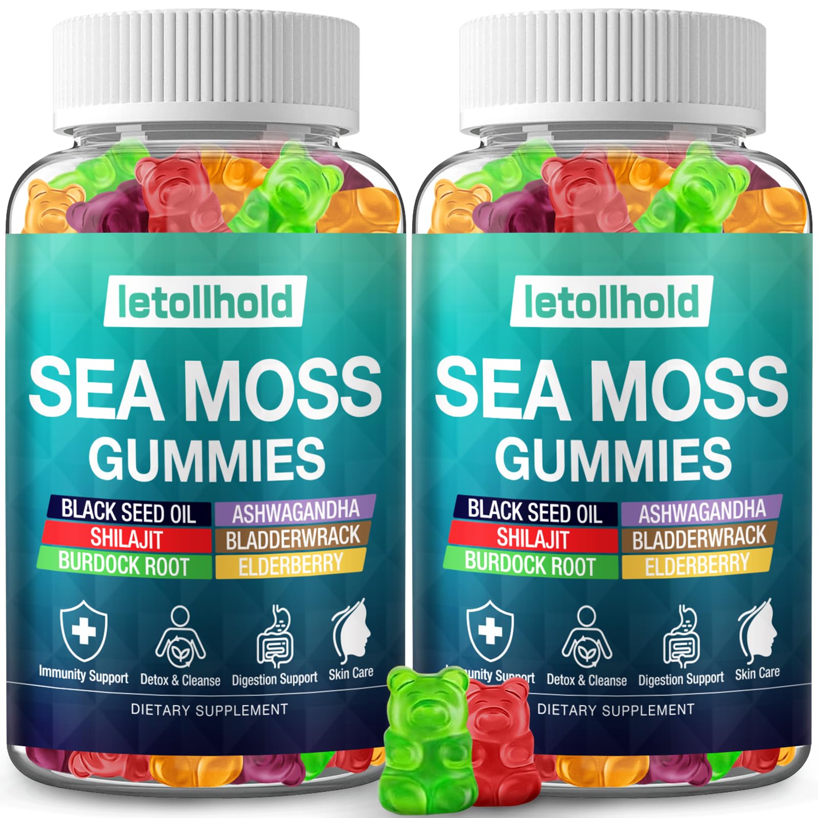 Sea Moss Gummies - Irish Sea Moss Gummies Advanced for Adults with Ashwagandha Bladderwrack & Burdock Root for Supports Immune，Energy - 60 Vegan Gummy,2PCS letollhold buy supplements canada