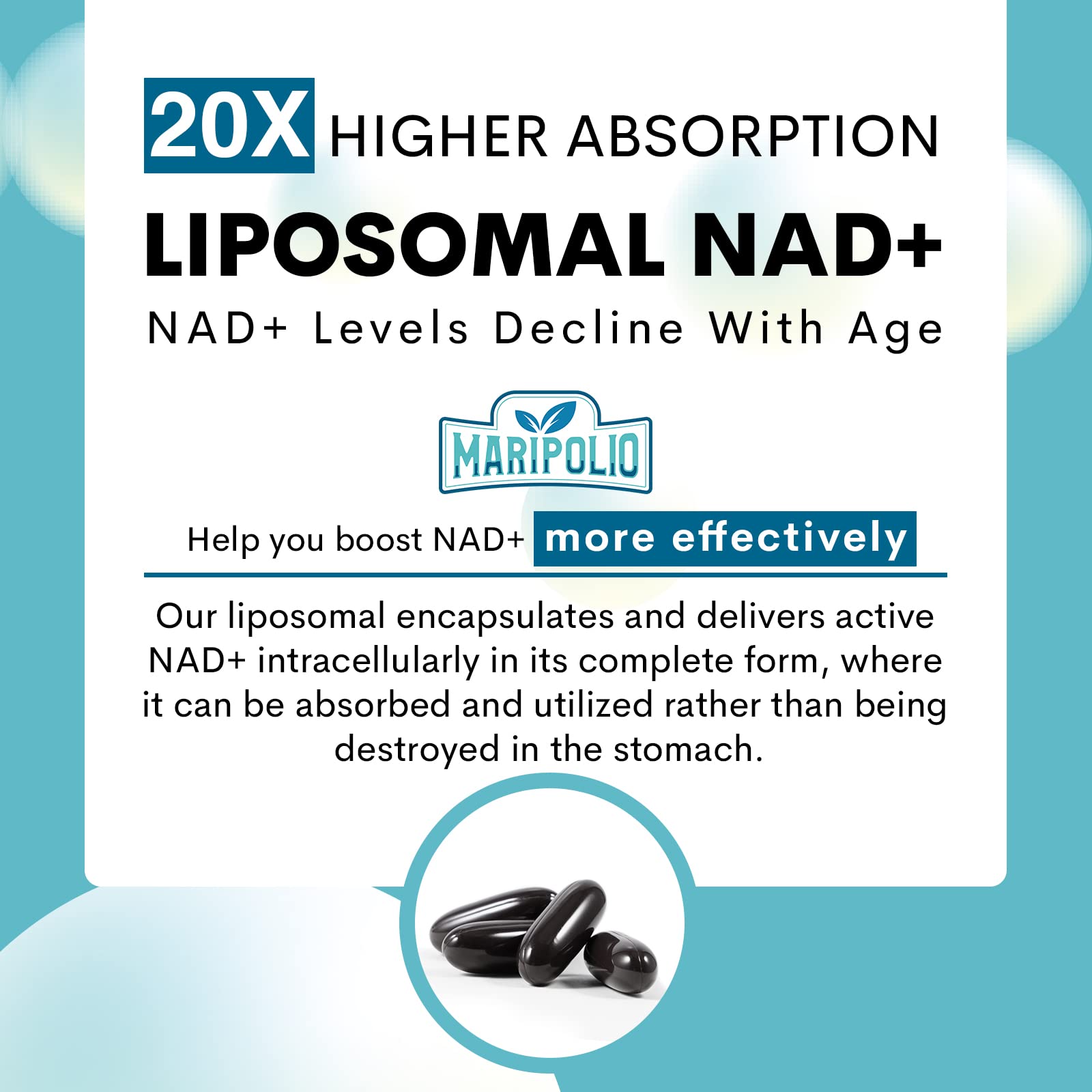 Maripolio Liposomal NAD+ 1000 mg Supplement | High Bioavailability Liposomal Delivery | Cellular Energy & Wellness Support | Pure NAD+ Dietary Supplement for Men,Women, 60 Softgels Maripolio buy supplements canada
