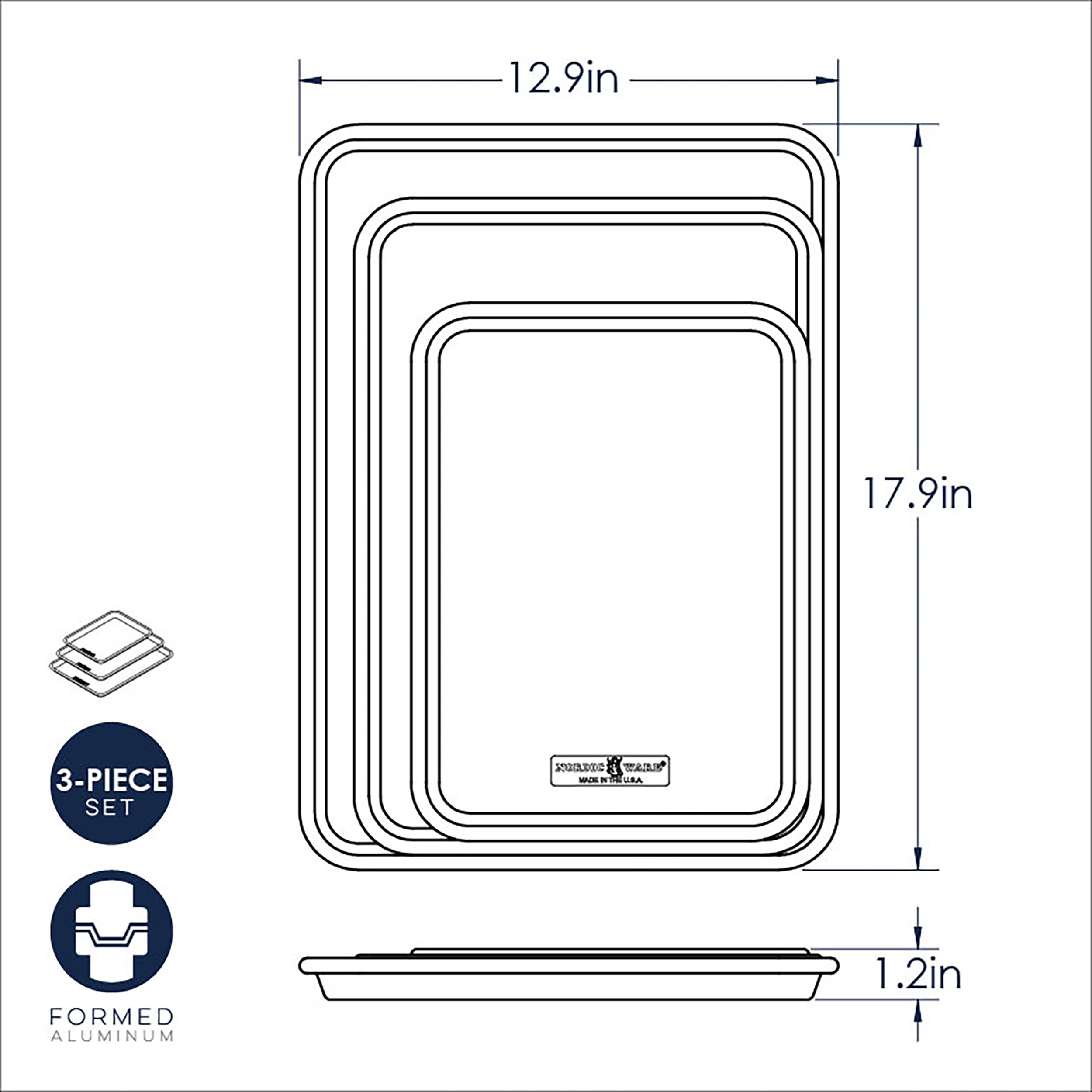Nordic Ware Naturals 3 Piece Set - USA Made Aluminum Commercial Quality Sheet Pan for Baking or Roasting, Encapsulated Galvanized Steel Rim Prevents Warping; Half Sheet, Jelly Roll and Quarter Sheet Nordic Ware buy supplements canada