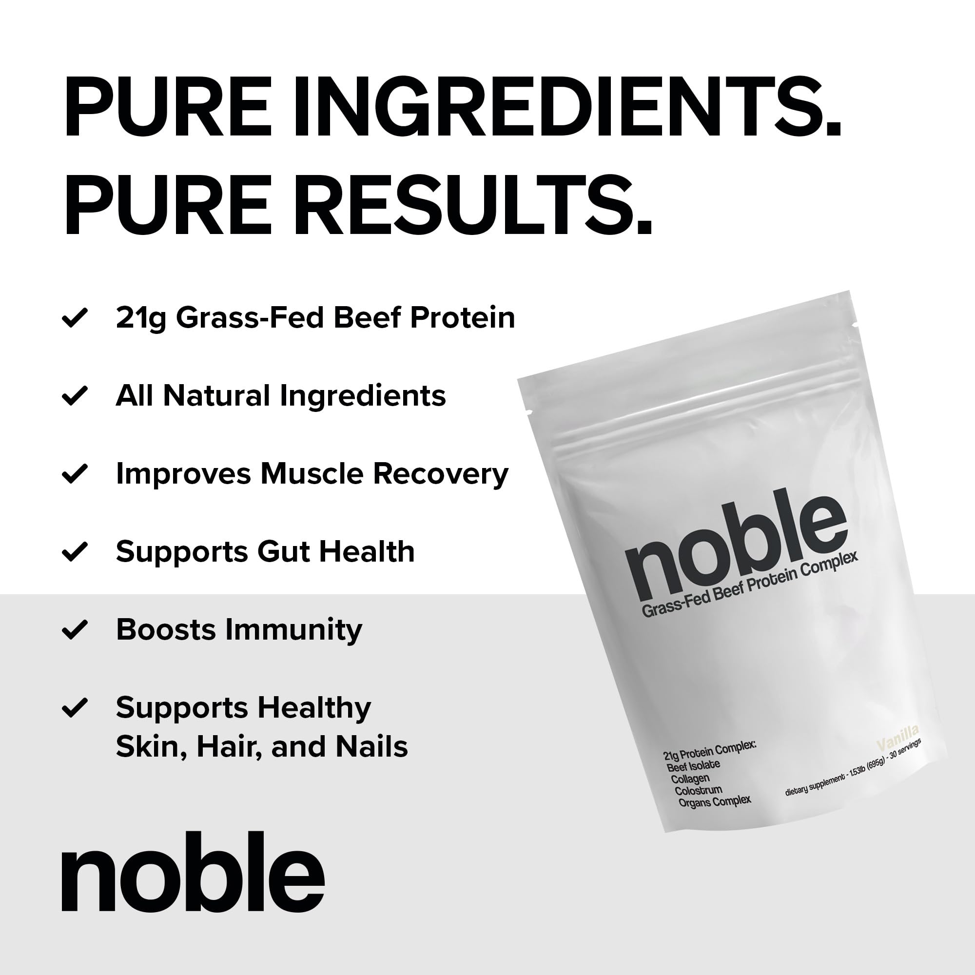 Noble Grass Fed Beef Protein Powder | Beef Protein w/Collagen, Colostrum, Organ Blend | Carnivore, Keto Friendly | Whey, Gluten Free | Muscle, Gut Health, Skin, Joint Support | 30 Servings, Vanilla Noble Origins buy supplements canada