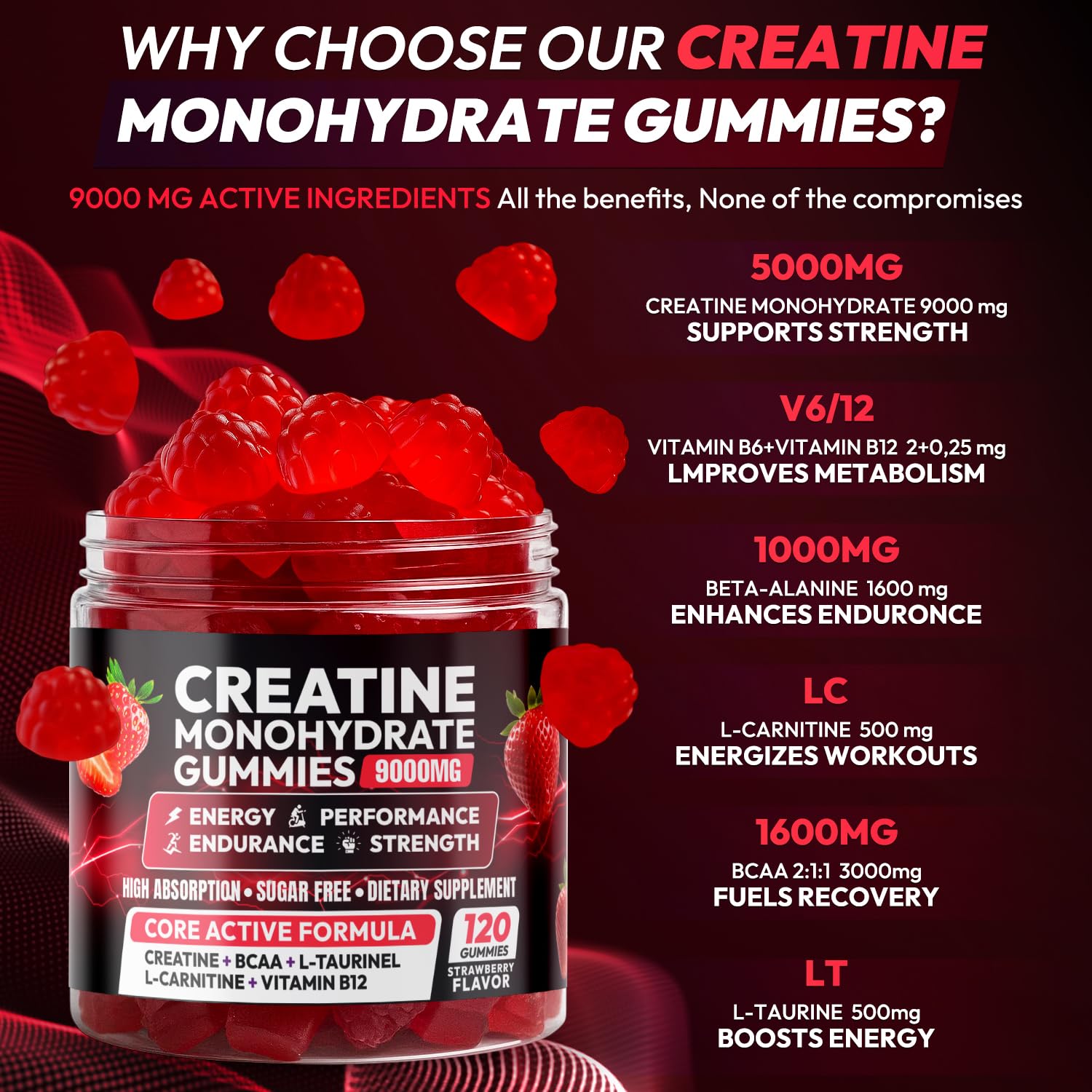 Creatine Gummies Monohydrate Complex 9000MG, Chewable Creatine Monohydrate Gummies for Men & Women with L-Taurine, BCAA 2:1, B12/6, Building Muscle Cytona buy supplements canada