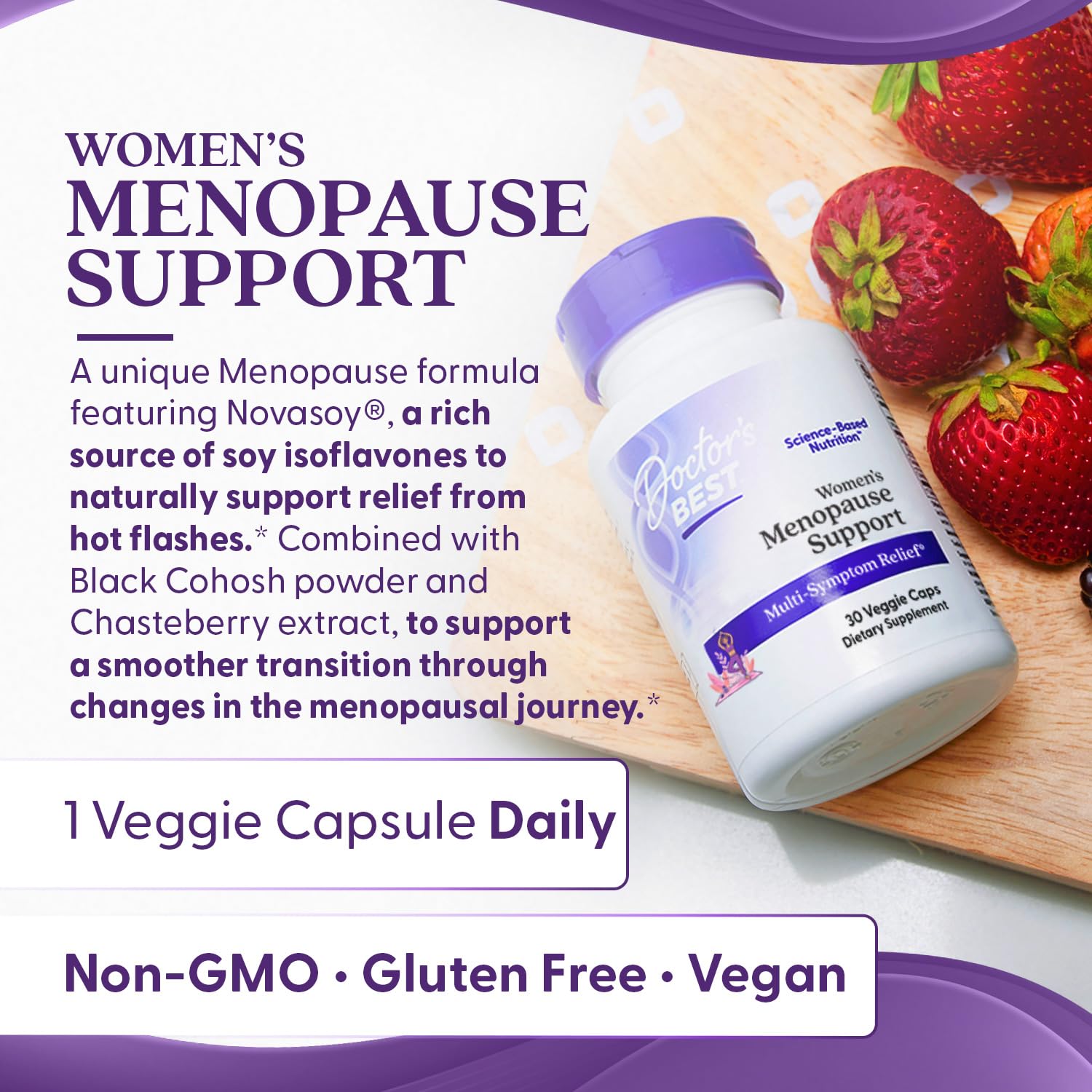 Doctors Best Womens Menopause Support (Soy Isoflavone, Black Cohosh, Chaste Tree), Multi-Symptom Relief, Non-GMO, Gluten Free, Vegan 30 Veggie Caps Doctor's BEST buy supplements canada