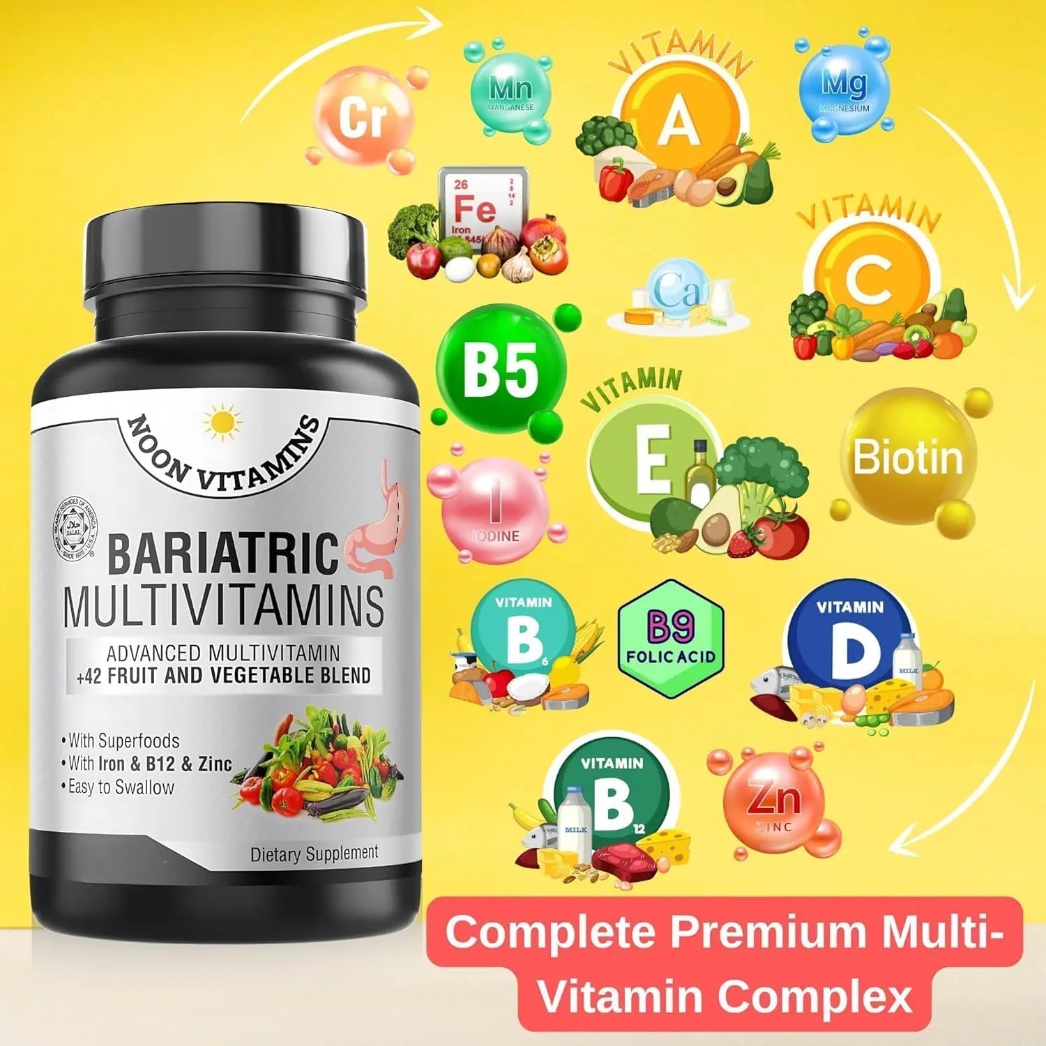 Bariatric Multivitamin with Iron for Women & Men - All-in-One 42 Superfood Blend for Energy & Immune Support - Post-Surgery Recovery NOON VITAMINS buy supplements canada