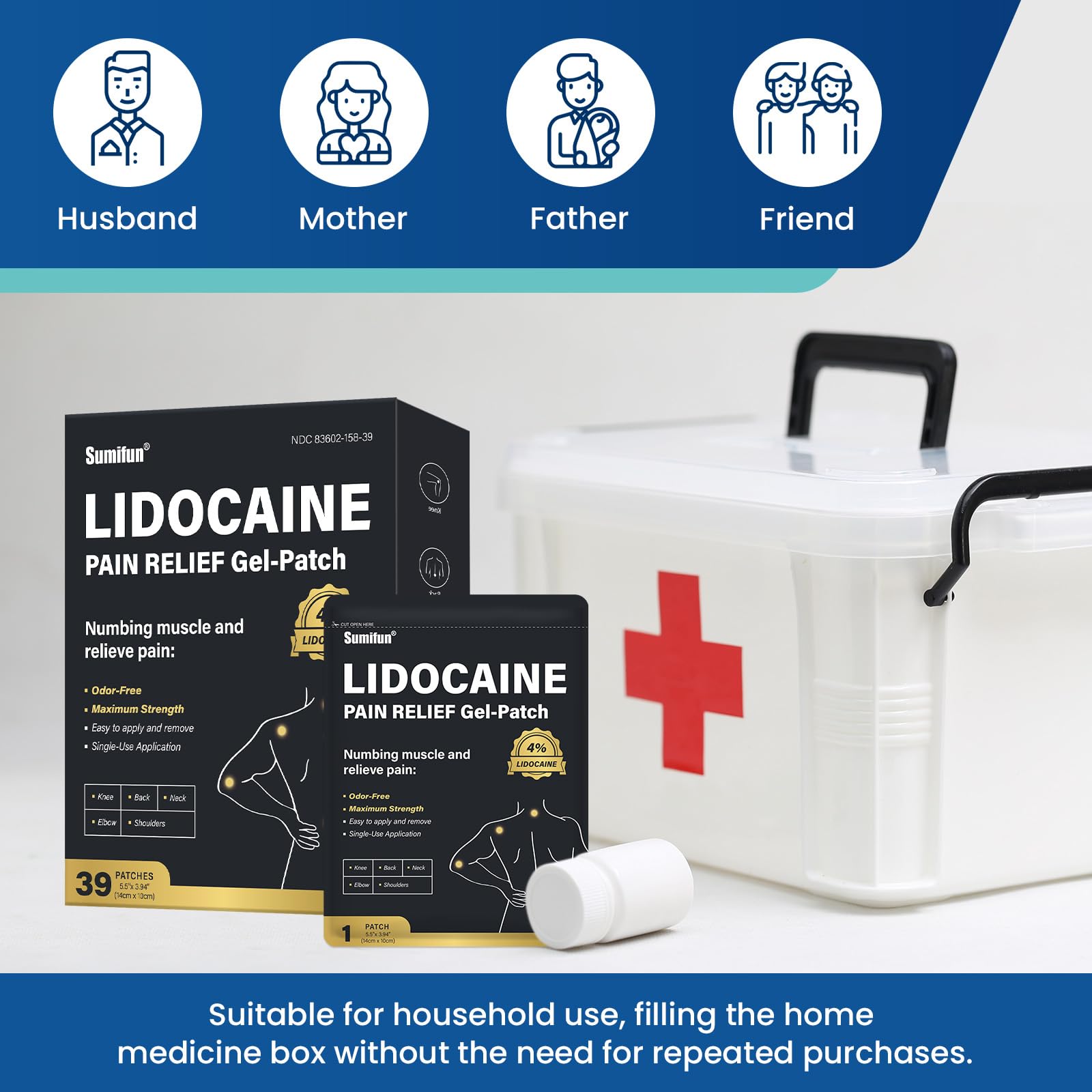 Sumifun 4% Lidocaine Patches,Maximum Strength Pain Relieving Patch Back, Shoulder, Joints, Knee Pain Relief and Muscle Soreness - 8 Hour Pain Relief (39 Count(Pack of 1)) Sumifun buy supplements canada