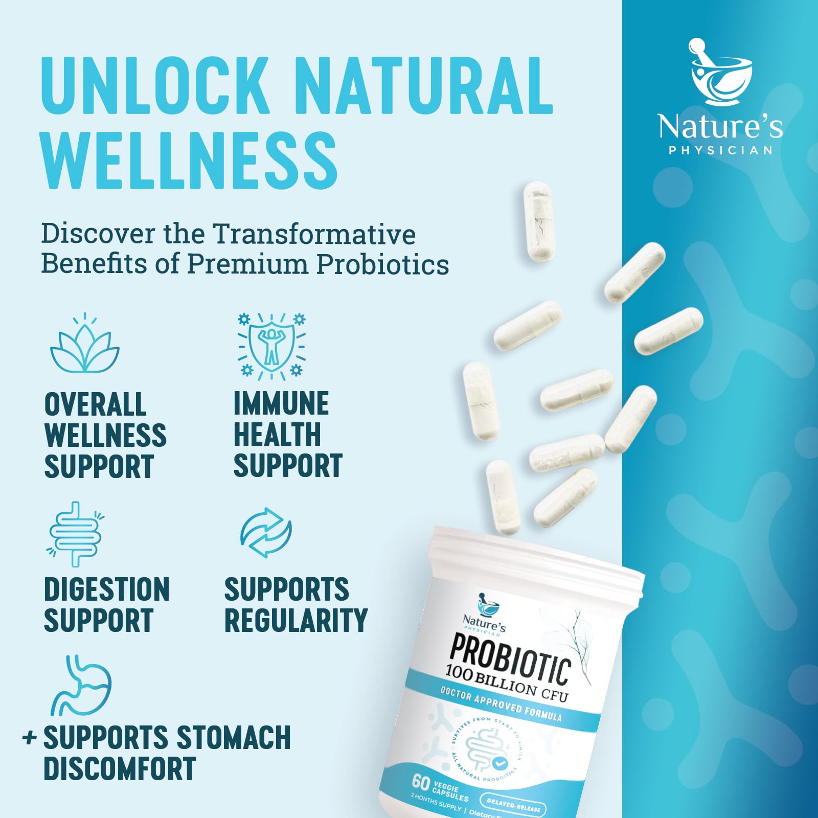 Nature's Physician Probiotics - 100 Billion CFU Per Capsule - 16 Strains + Prebiotics - Best Probiotic Supplement for Women & Men - Supports Immune, Nature's Physician buy supplements canada