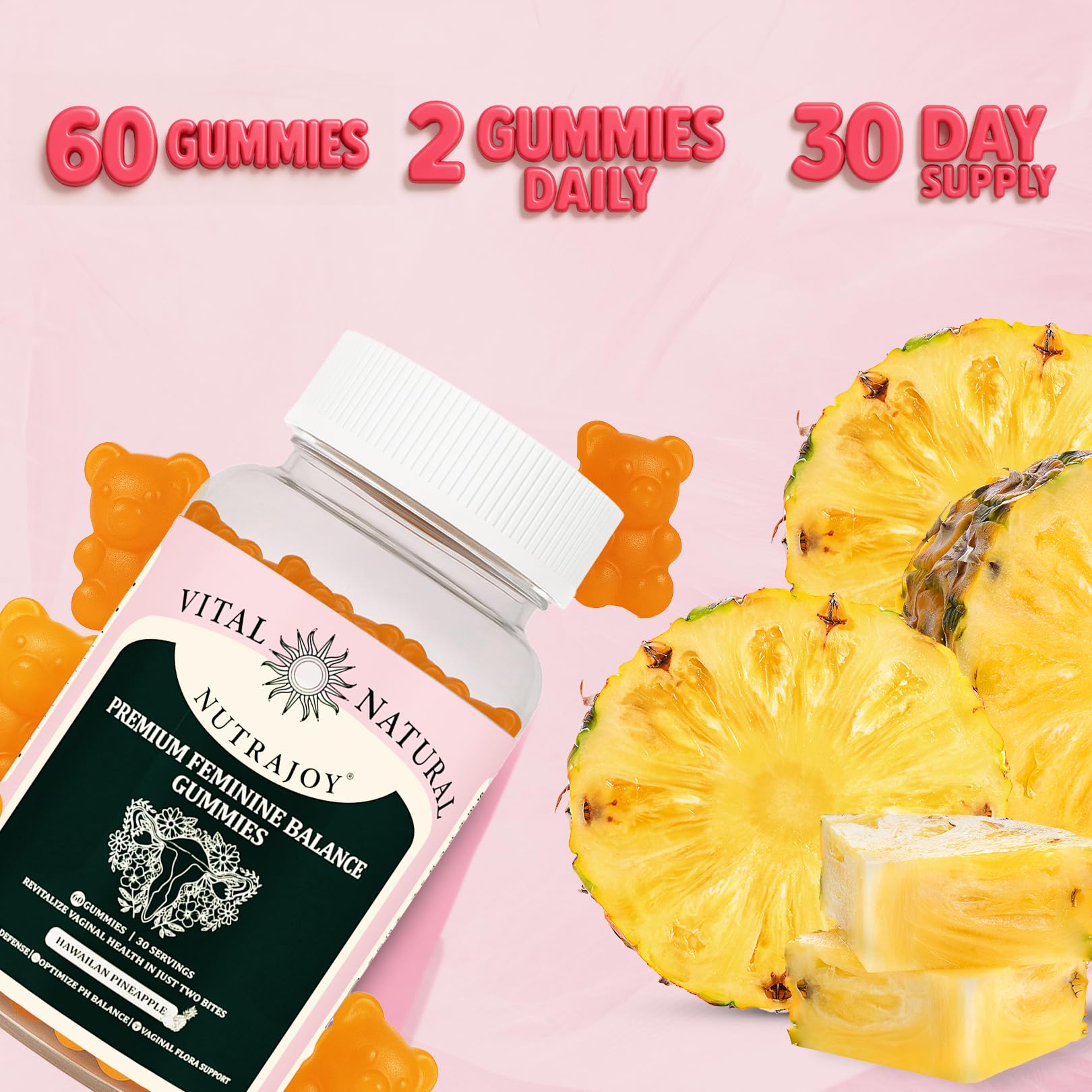 NUTRAJOY Premium Feminine Balance Gummies, for Women's Ph Health, Vaginal Wellness Support, Immune Support, Energy Support, Hawaiian Pineapple, Vegan Gluten-Free, 60 Gummies NUTRAJOY buy supplements canada