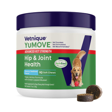 Yumove Hip & Joint Supplement for Dogs with Glucosamine, Hyaluronic Acid, Green Lipped Mussel & Omega 3 Joint Supplement - Regular or Advanced Strength (90 Count, Advanced Vet Strength Soft Chews) YuMOVE buy supplements canada