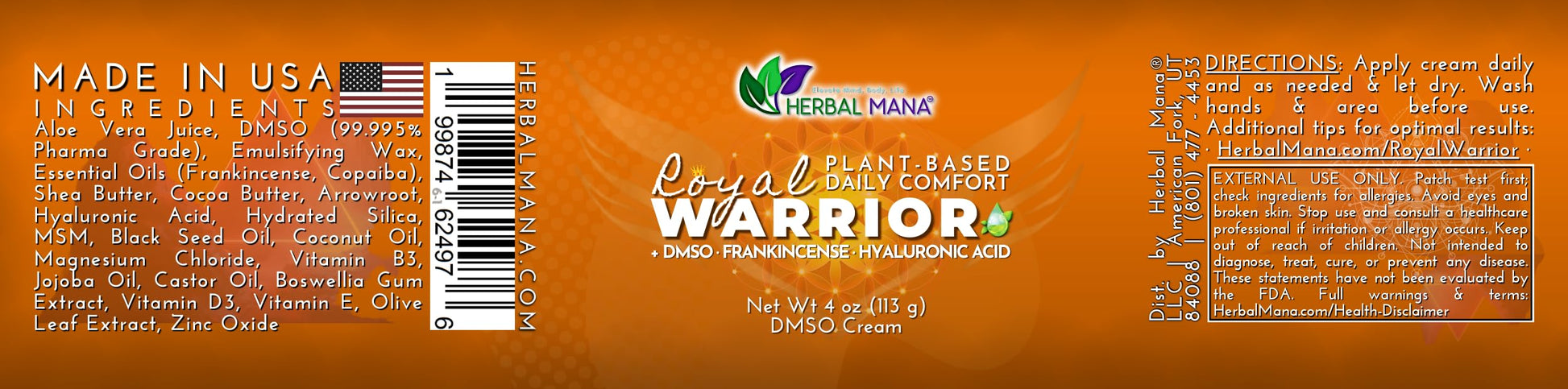 Herbal Mana Frankincense DMSO Body Cream with Magnesium & Hyaluronic Acid | Royal Warrior Herbal Mana buy supplements canada