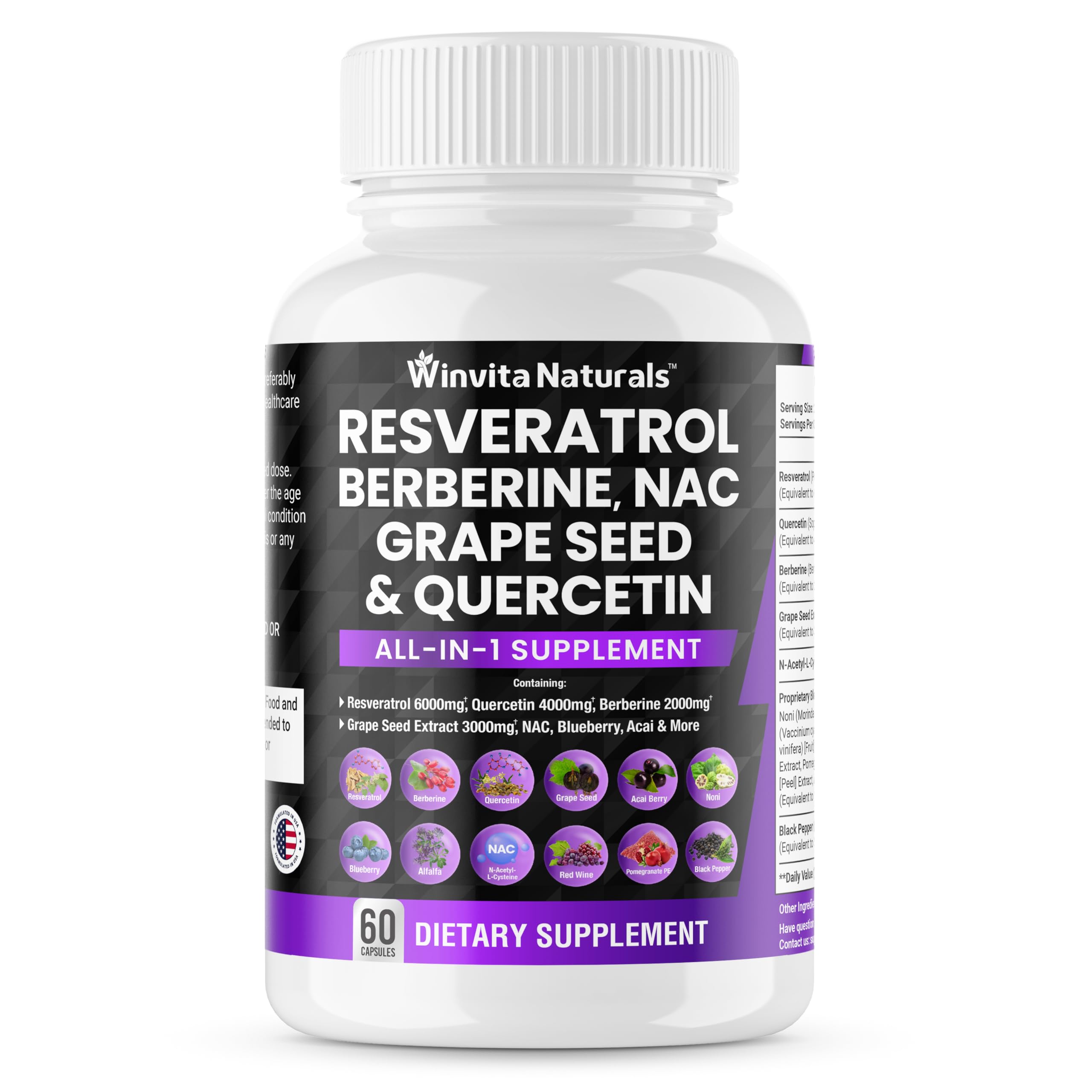 Resveratrol 6000mg Quercetin 4000mg Berberine 2000mg Grape Seed Extract 3000mg Winvita Naturals buy supplements canada