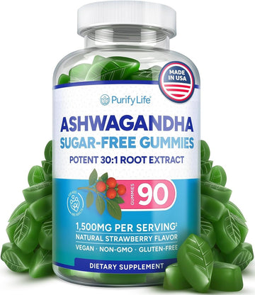 Sugar-Free Ashwagandha Gummies for Stress, Sleep & Mood Support - High-Potency 30:1 Ashwagandha Supplement Extract - Vegan Adaptogen Supplement for Women & Men, Natural Flavor, Plant-Based, 90 Gummies Purify Life buy supplements canada