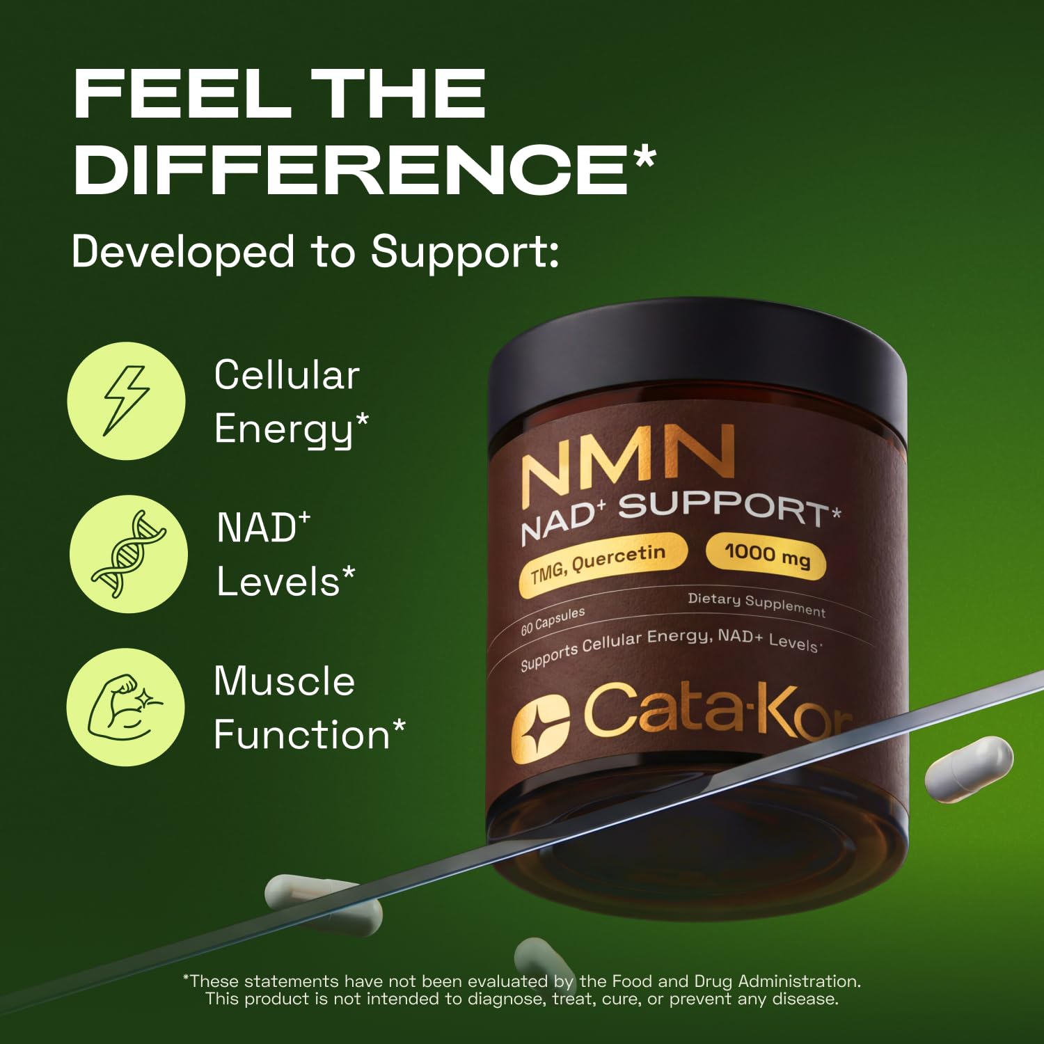 Cata-Kor NMN Supplement – 1000mg Per Serving NAD Resveratrol Supplement with Quercetin | TMG – NMNH Alternative – Supports Cellular Energy & NAD+ Level – 60 Capsules Cata-Kor buy supplements canada