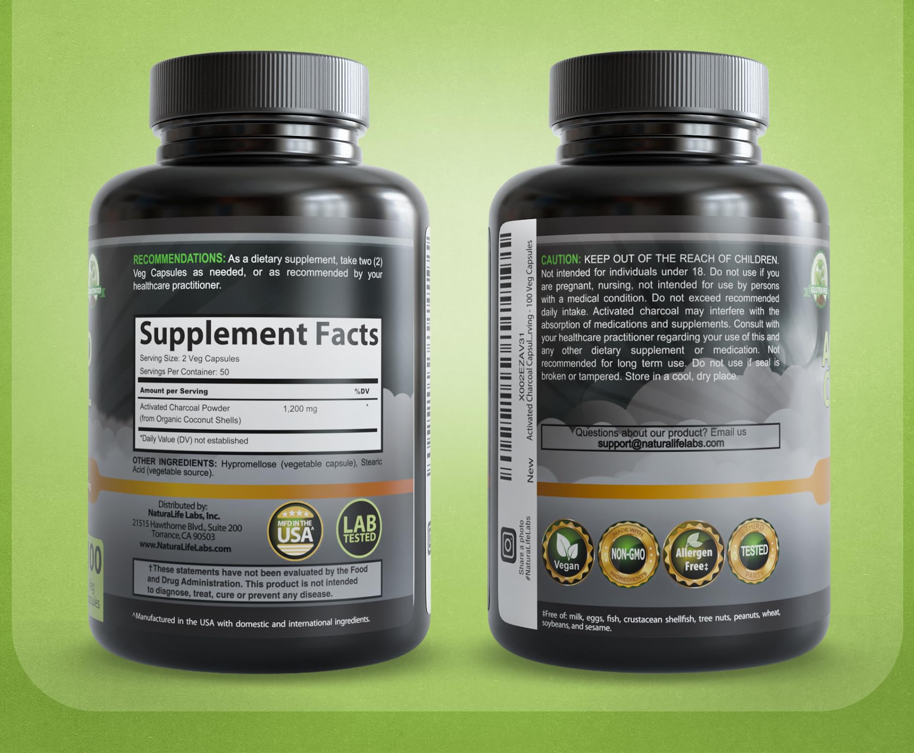 NaturaLife Labs Activated Charcoal 1200 mg per Serving – from Coconut Shells – 100 Veg Capsules – Non-GMO, Gluten-Free, Vegan NaturaLife Labs buy supplements canada