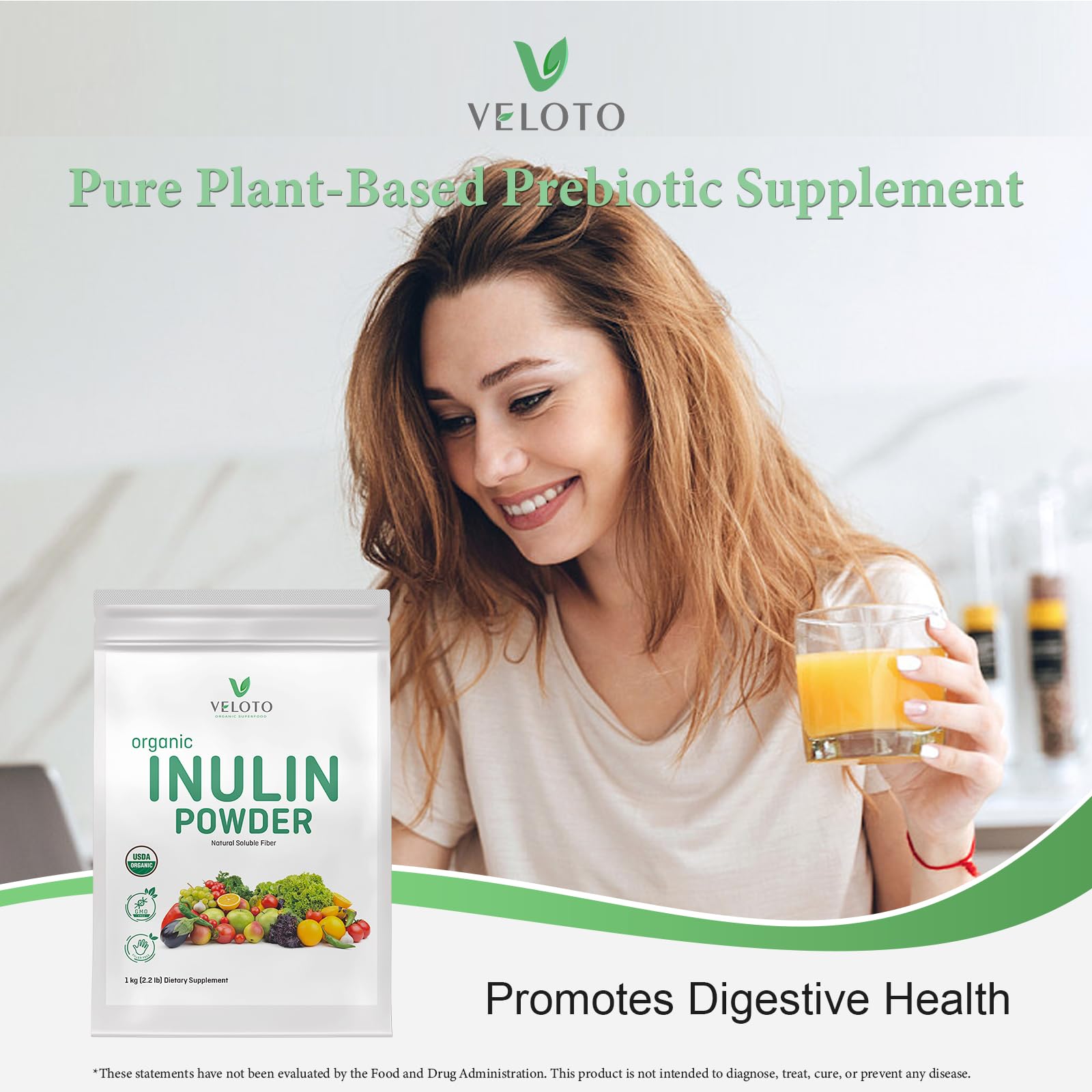 VELOTO Organic Inulin Powder – Prebiotic Fiber Supplement for Smoothies & Drinks, 2.2 lb, Flavorless, Water Soluble, Vegan & Non-GMO VELOTO buy supplements canada