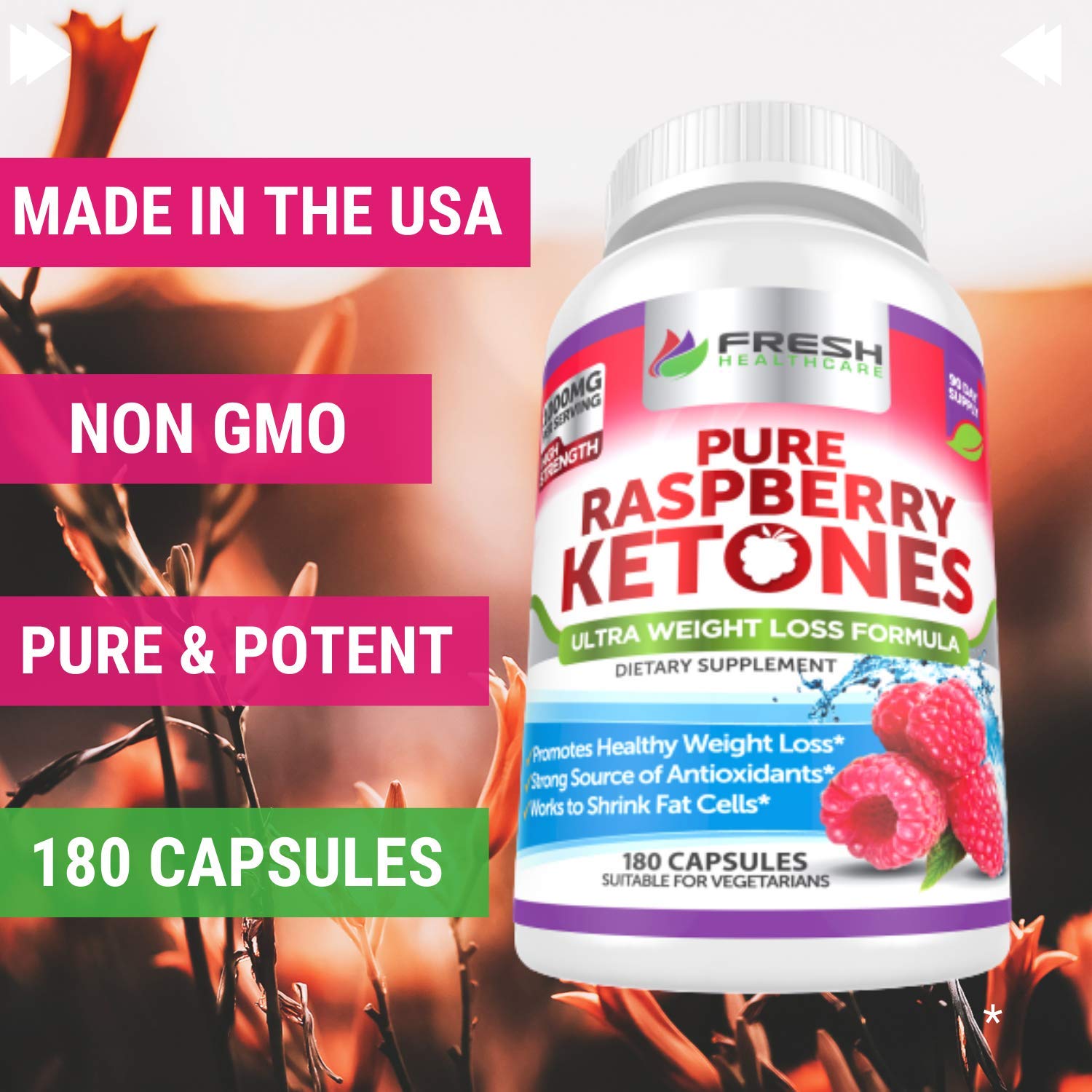 FRESH HEALTHCARE Pure 100% Raspberry Ketones Max 1000mg Per Serving - 3 Month FRESH HEALTHCARE buy supplements canada