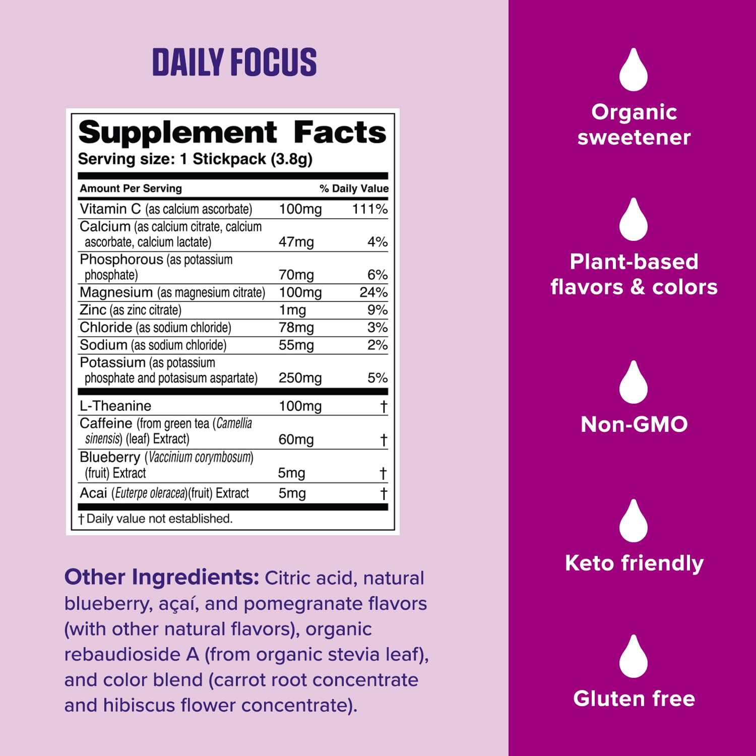 Ultima Replenisher Daily Focus Supplement & Electrolytes Powder - Acai Blueberry, 14 Stickpacks - Hydration Packets, 60mg Caffeine from Green Tea Extract & L-Theanine Ultima Replenisher buy supplements canada
