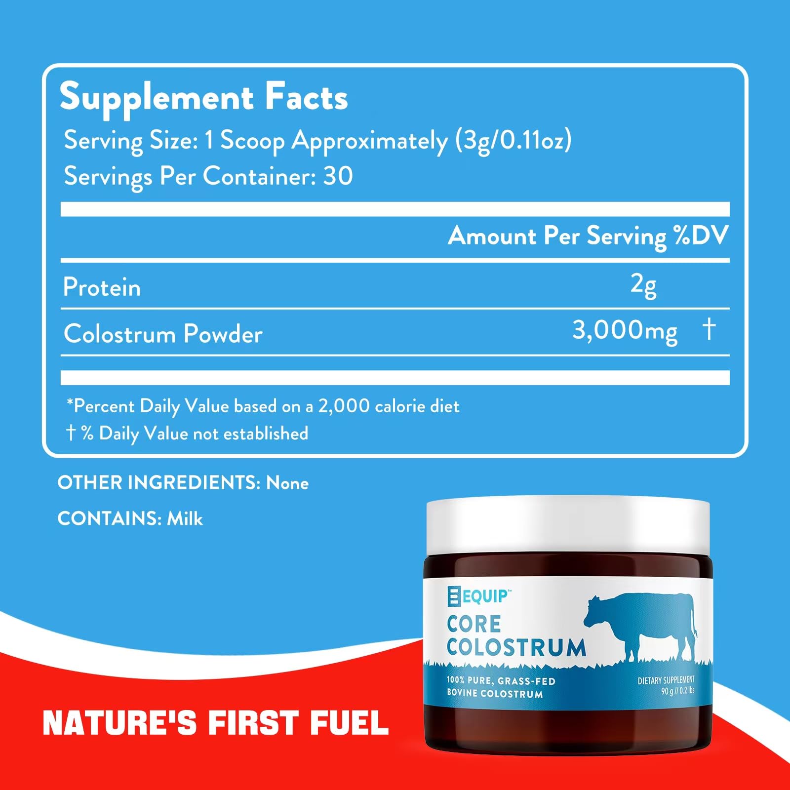 Equip Foods Core Colostrum - 100% Grass Fed Colostrum Powder 3,000mg, 40% IgG Equip buy supplements canada