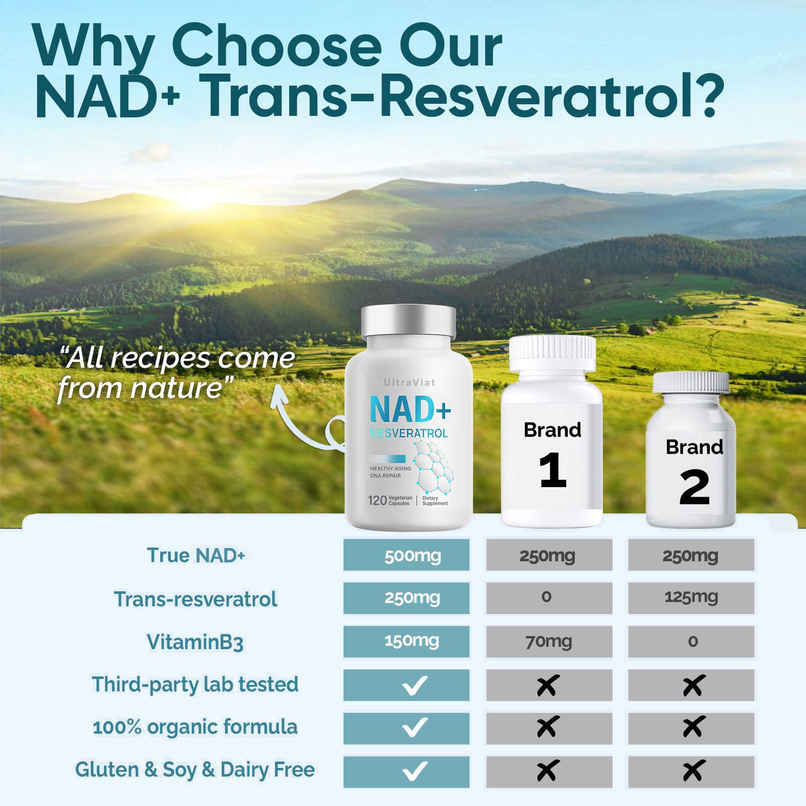 UltraViat NAD+ Supplement 1000mg, Premium NAD+ & Resveratrol Complex for Energy & Anti Aging - 120 Capsules UltraViat buy supplements canada