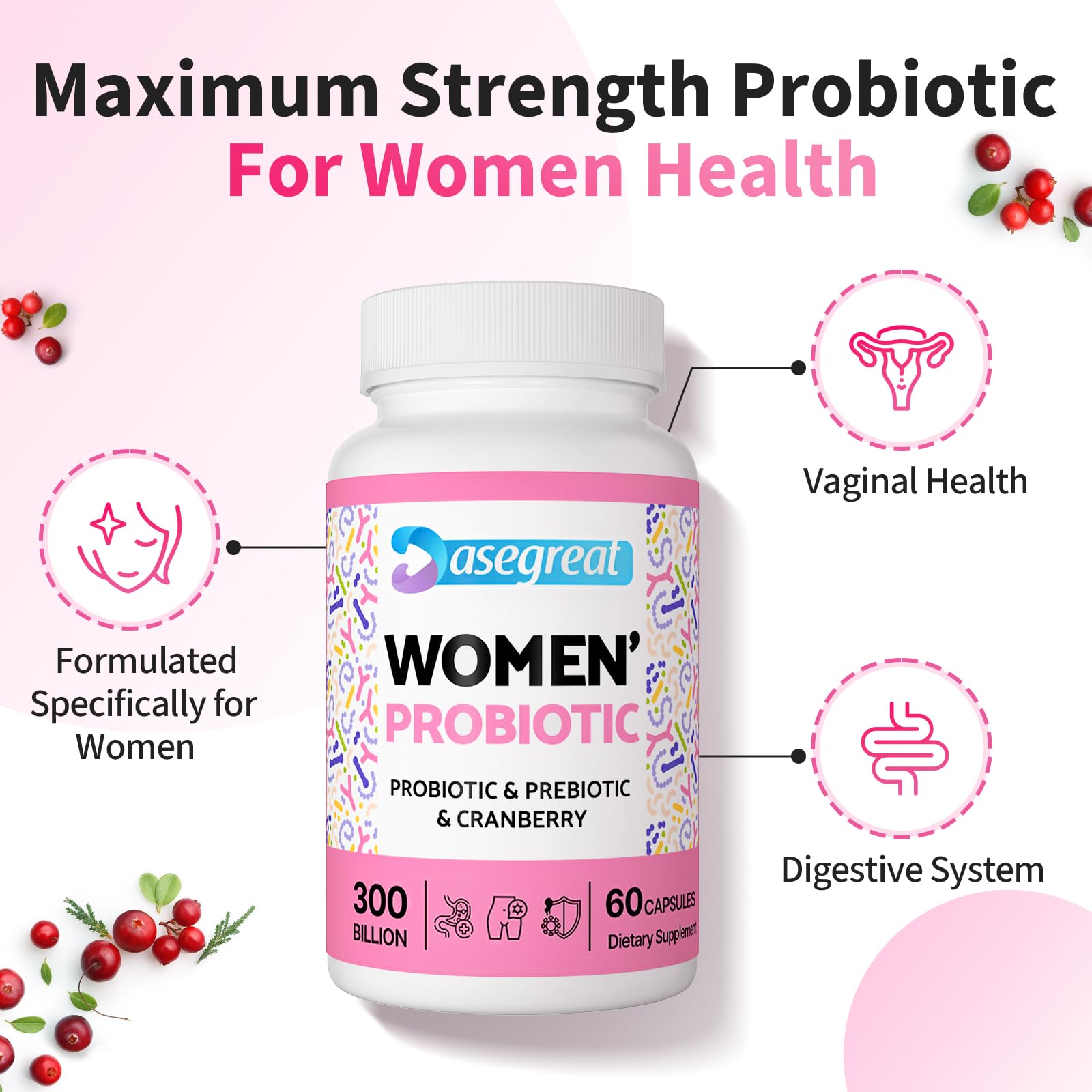 300 Billion CFUs Probiotics for Women,12 Strains Probiotics with Prebiotic Cranberry Heafetine buy supplements canada