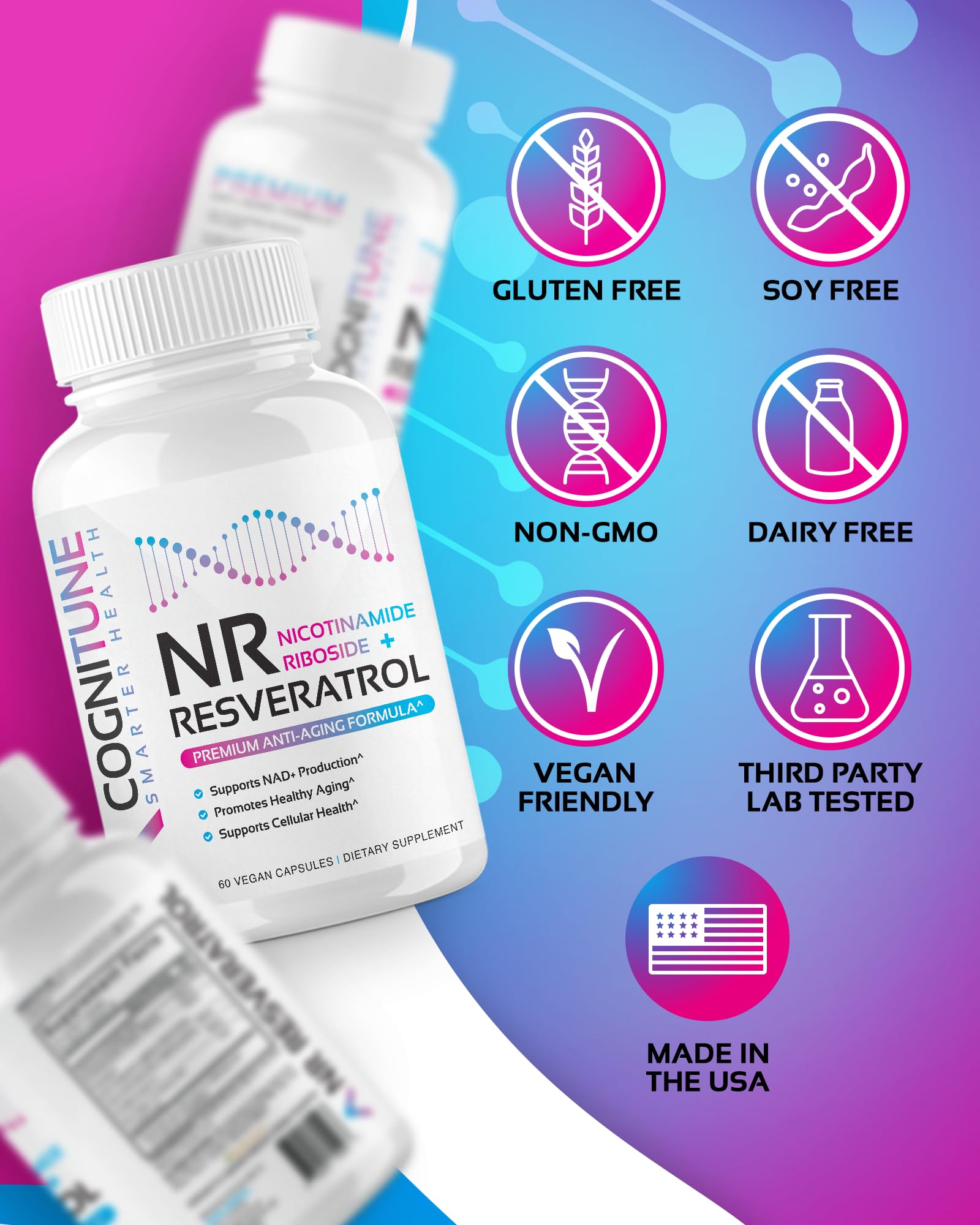 NR + Resveratrol Supplement - Increase NAD, DNA & Cellular Health, Longevity, Vitality. 5-in-1 Anti Aging Formula w/ Nicotinamide Riboside, Trans Resveratrol, Vitamin C, Grape Seed, Pine Bark CogniTune buy supplements canada