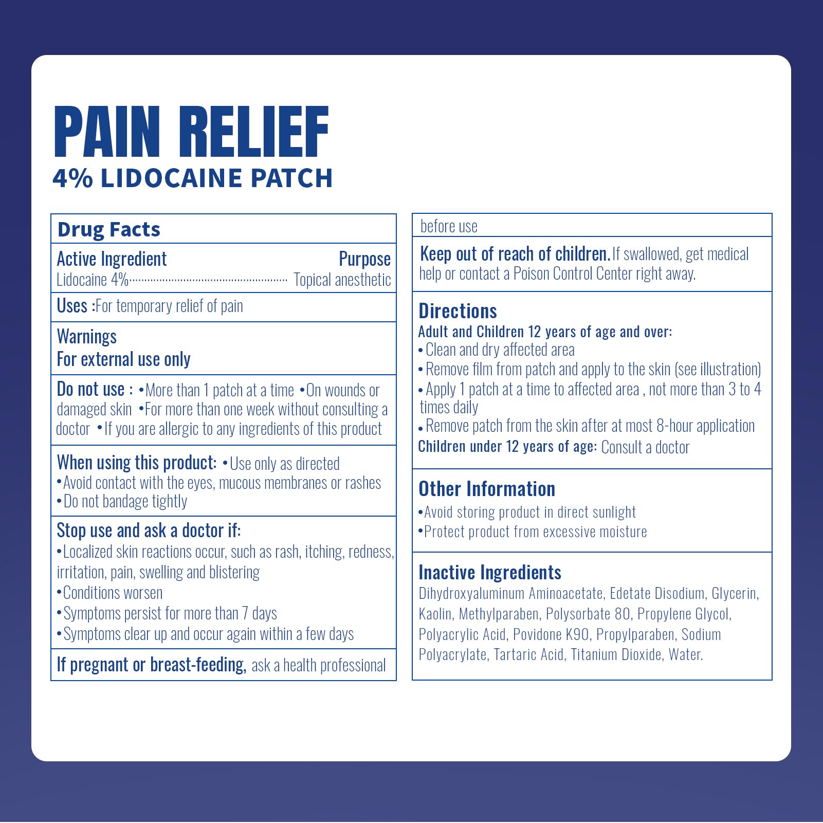 ZEEY 4% Lidocaine Pain Relief Patches, Maximum Strength OTC, for Back, Knee, Neck, Shoulders, Joints, Muscle Soreness, Fast Acting, Topical Anesthetic, Large Gel Patch, 5.5" x 3.94", 40Ct ZEEY buy supplements canada