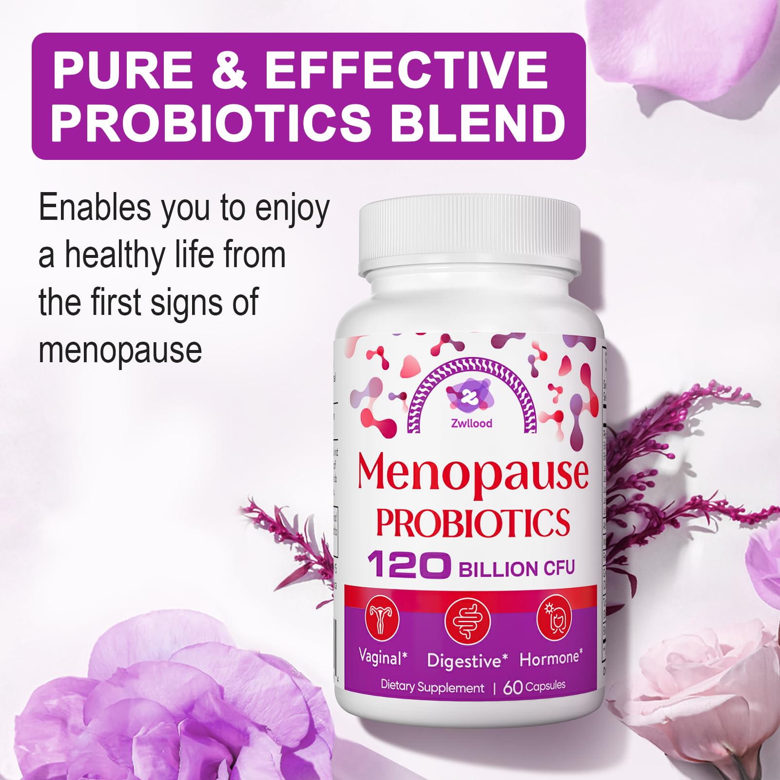 Menopause Supplements for Women, 120 Billion CFU Menopause Probiotics for Women, All-Natural Probiotic for Hot Flashes Menopause, Night Sweats, Mood Swings, Gut and Hormone - 60 Herbal Capsules Zwllood buy supplements canada
